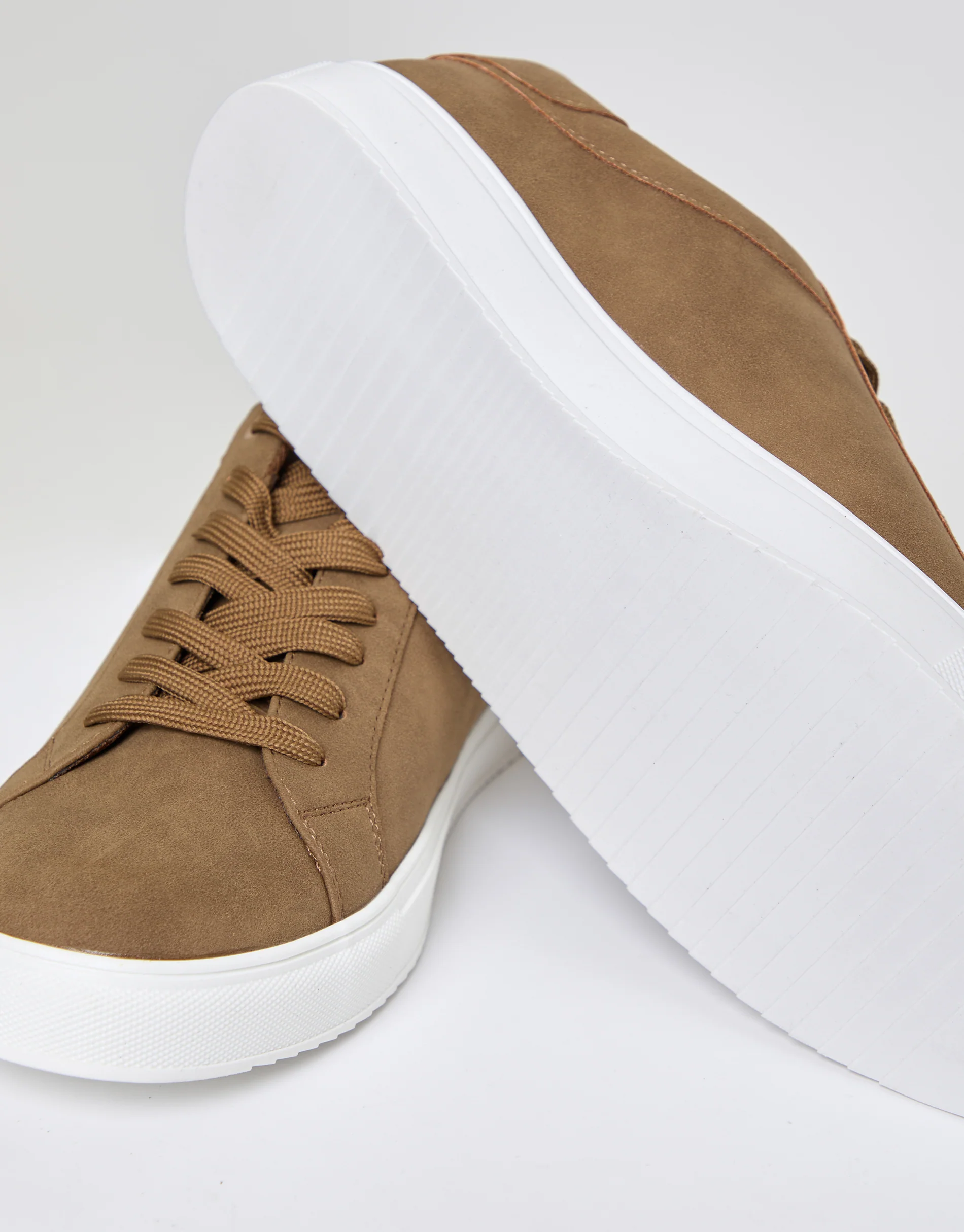 Faux Suede Court Trainers in Tan Brown - Image 5
