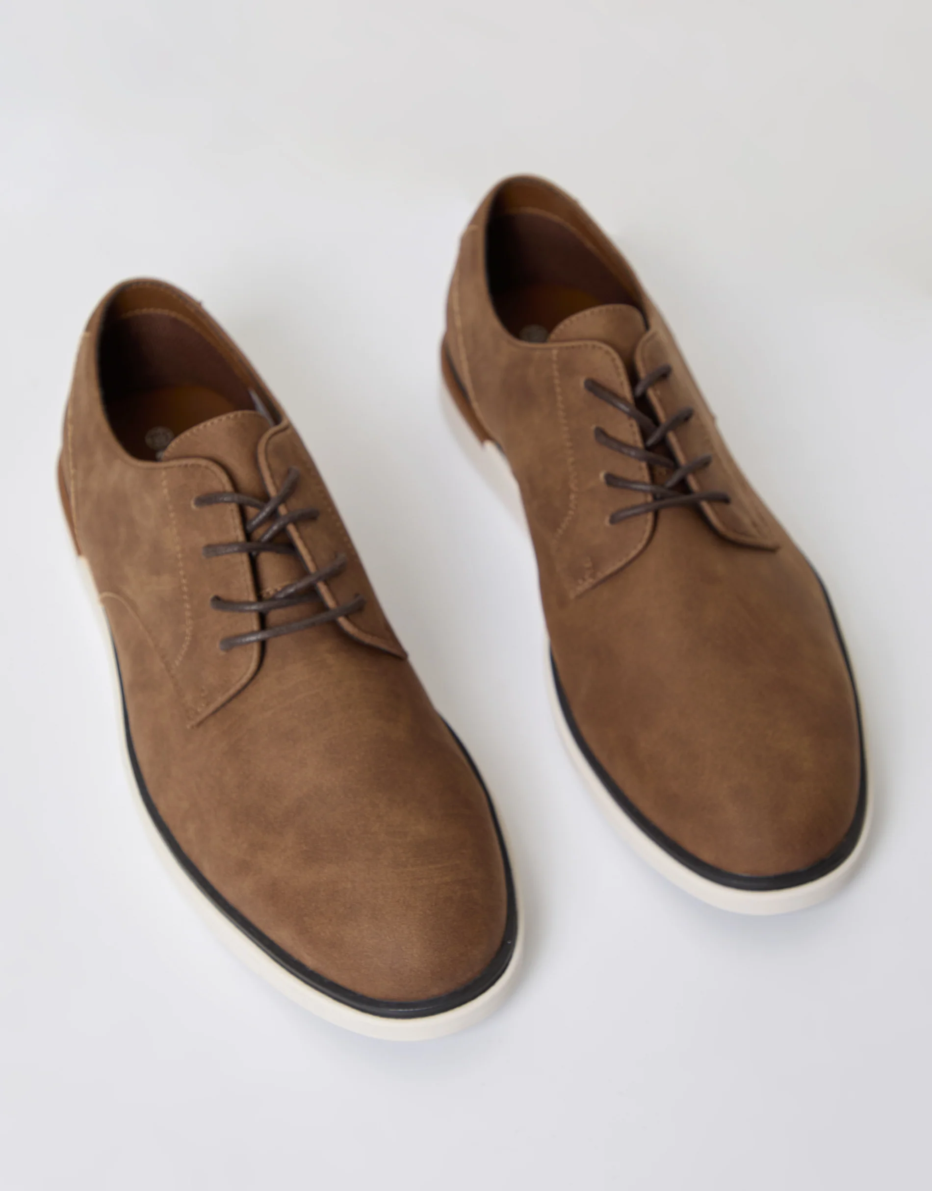 Faux Suede Derby Shoes in Tan Brown - Image 2
