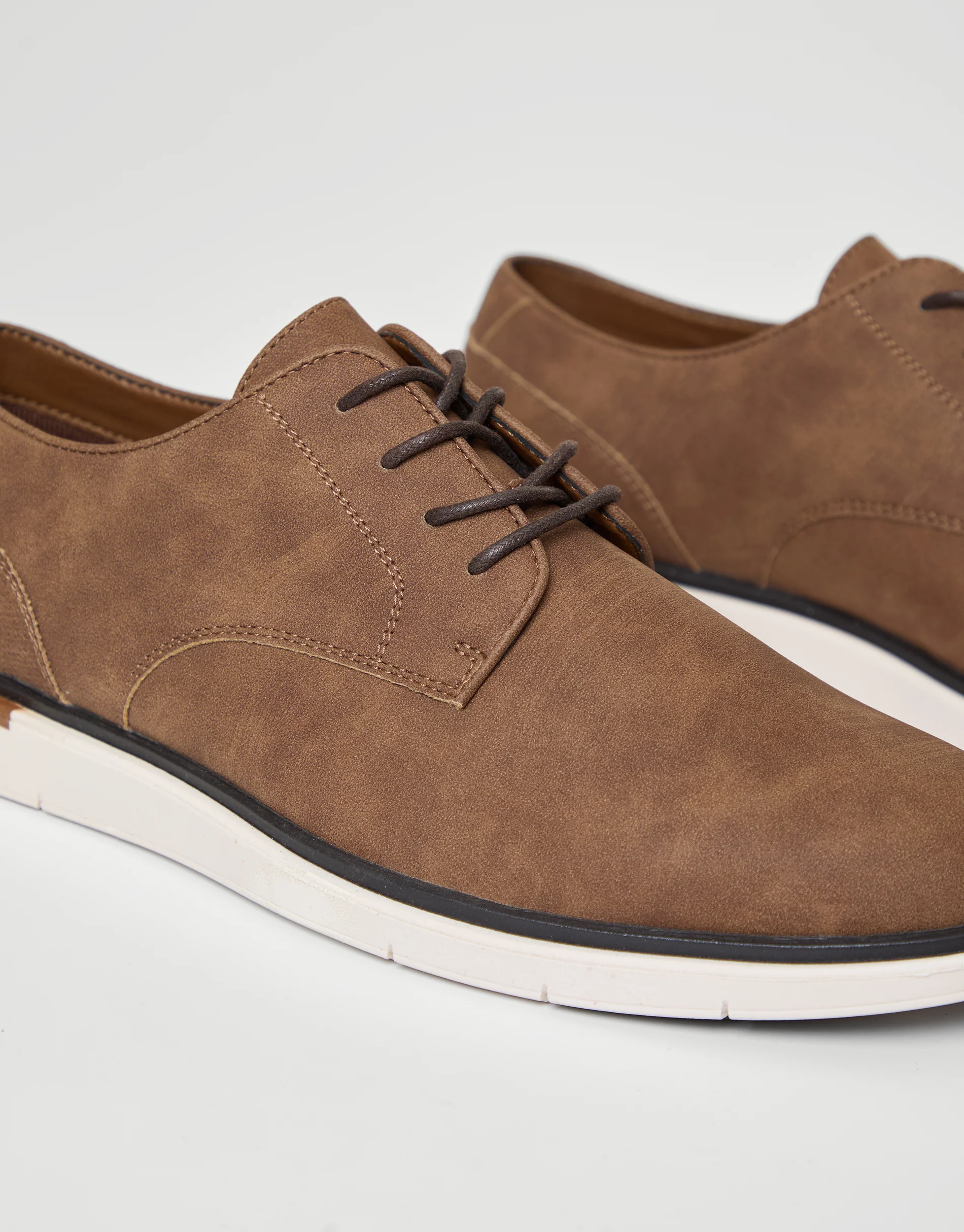 Faux Suede Derby Shoes in Tan Brown - Image 3