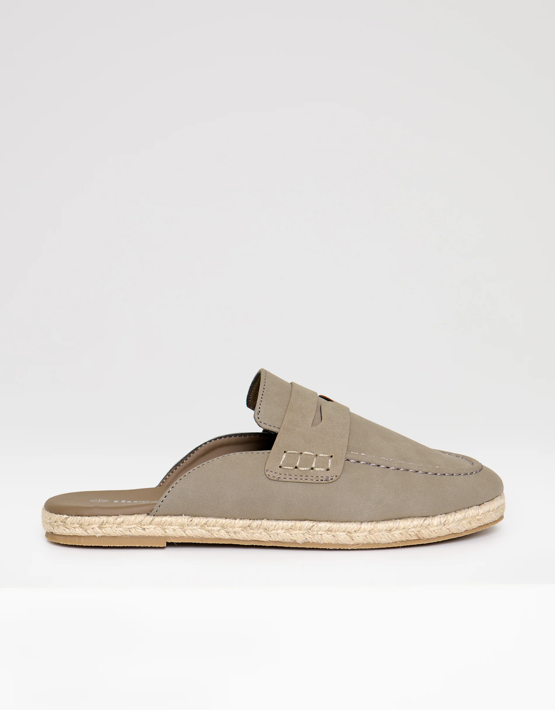 Faux Suede Penny Loafer Sandals in Taupe