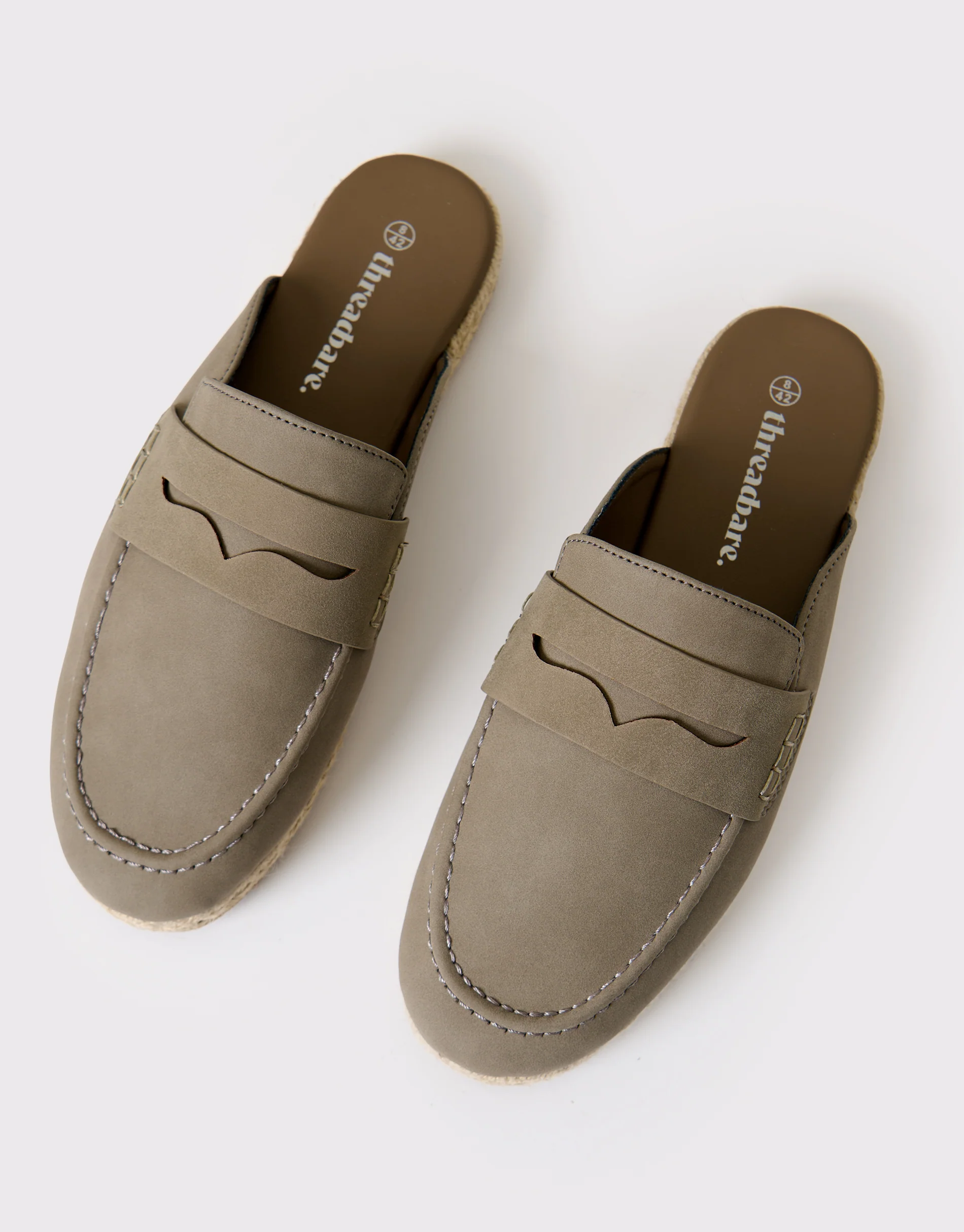 Faux Suede Penny Loafer Sandals in Taupe - Image 2