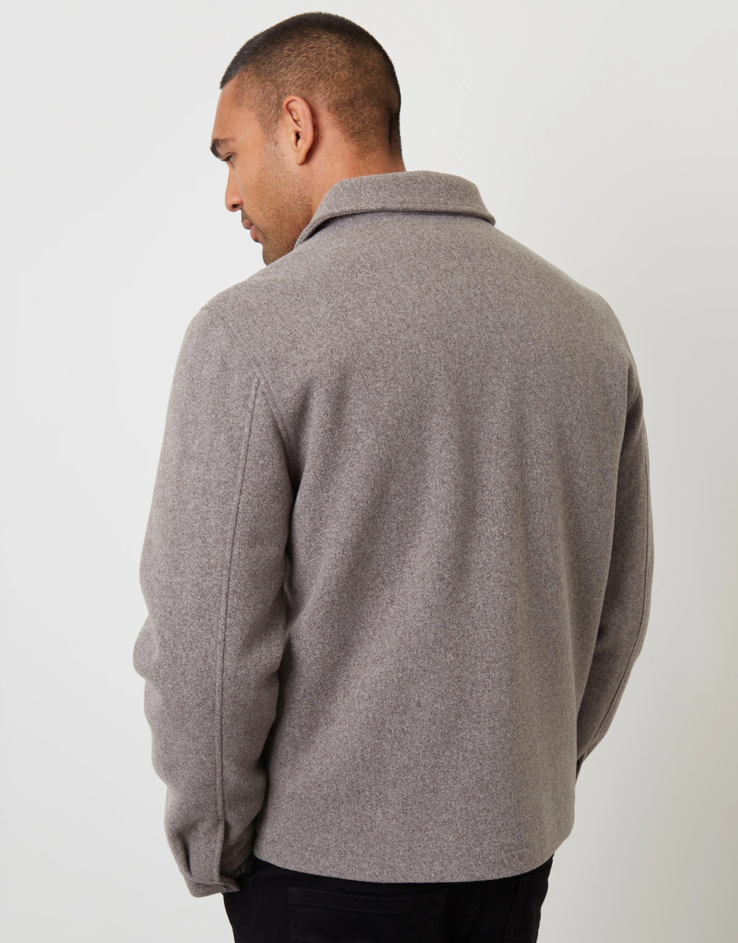 Faux Wool Button Up Quilted Shacket in Taupe - Image 2