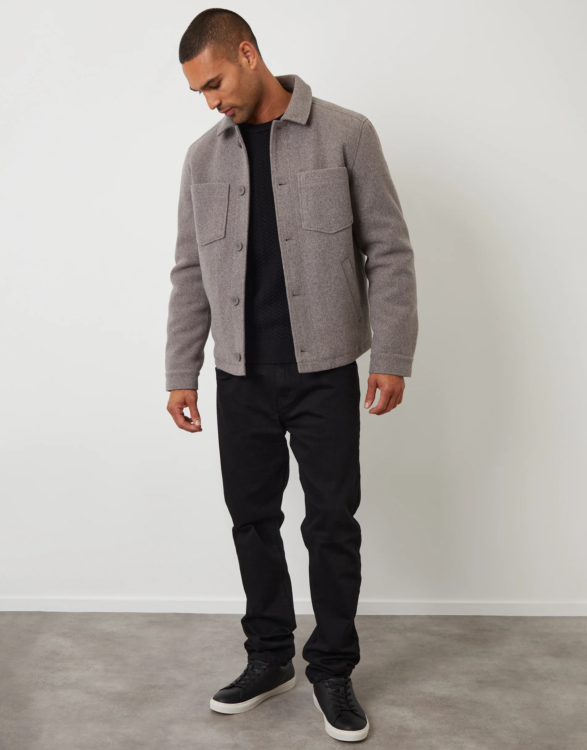 Faux Wool Button Up Quilted Shacket in Taupe - Image 3