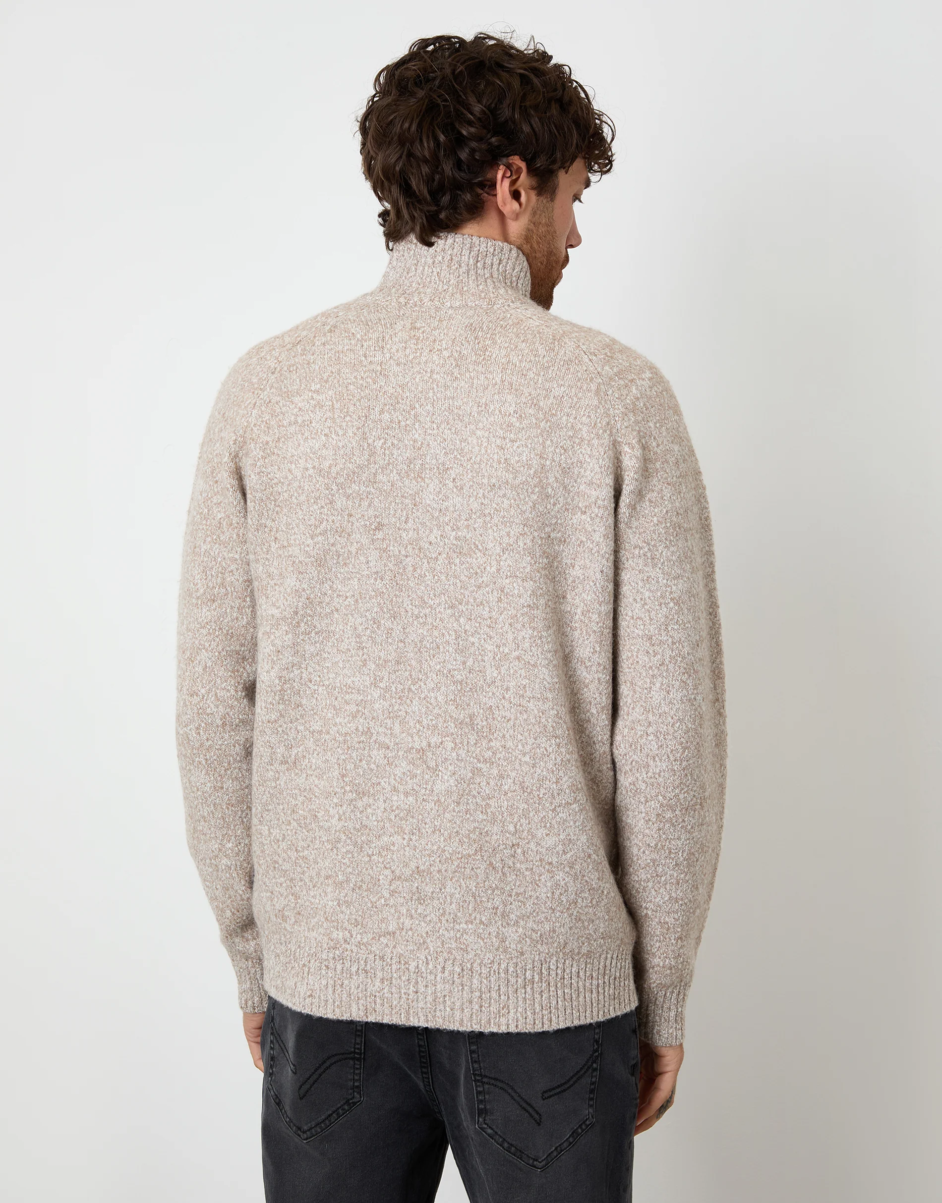 Funnel Neck Button Up Knitted Cardigan in Taupe - Image 2