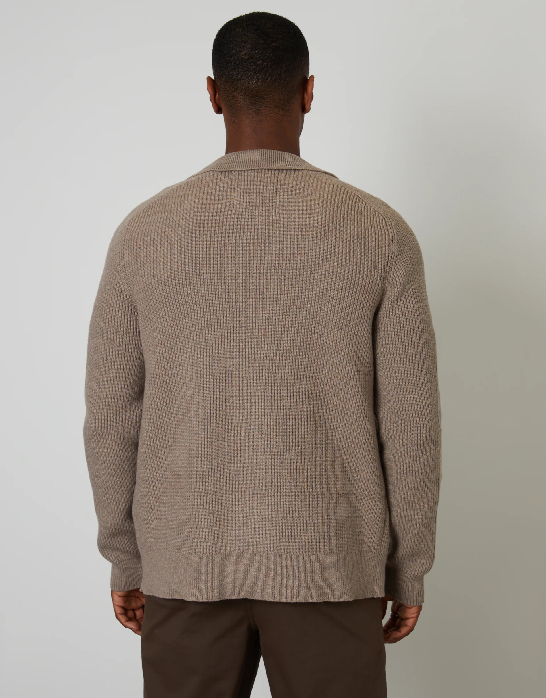 Knitted Collared Cardigan Jacket in Taupe - Image 2
