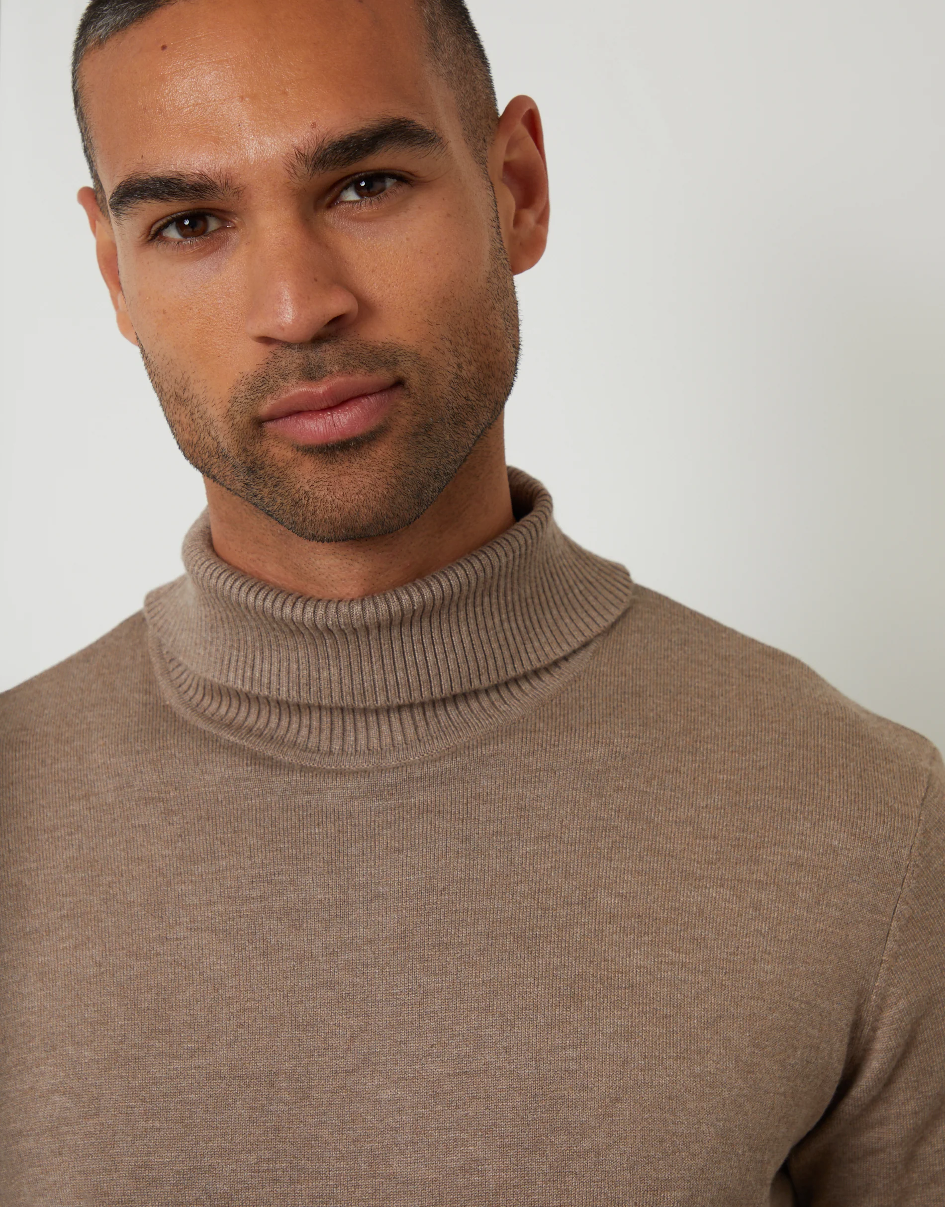 Knitted Roll Neck Jumper in Taupe - Image 4