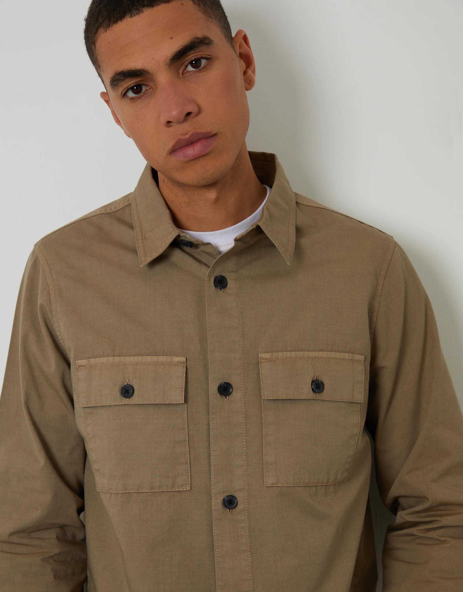 Lightweight Shacket in Taupe - Image 4