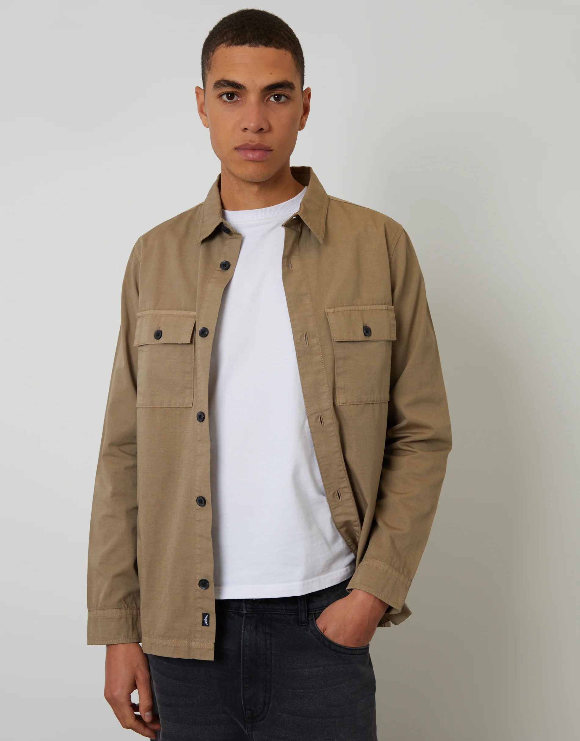 Lightweight Shacket in Taupe - Image 5