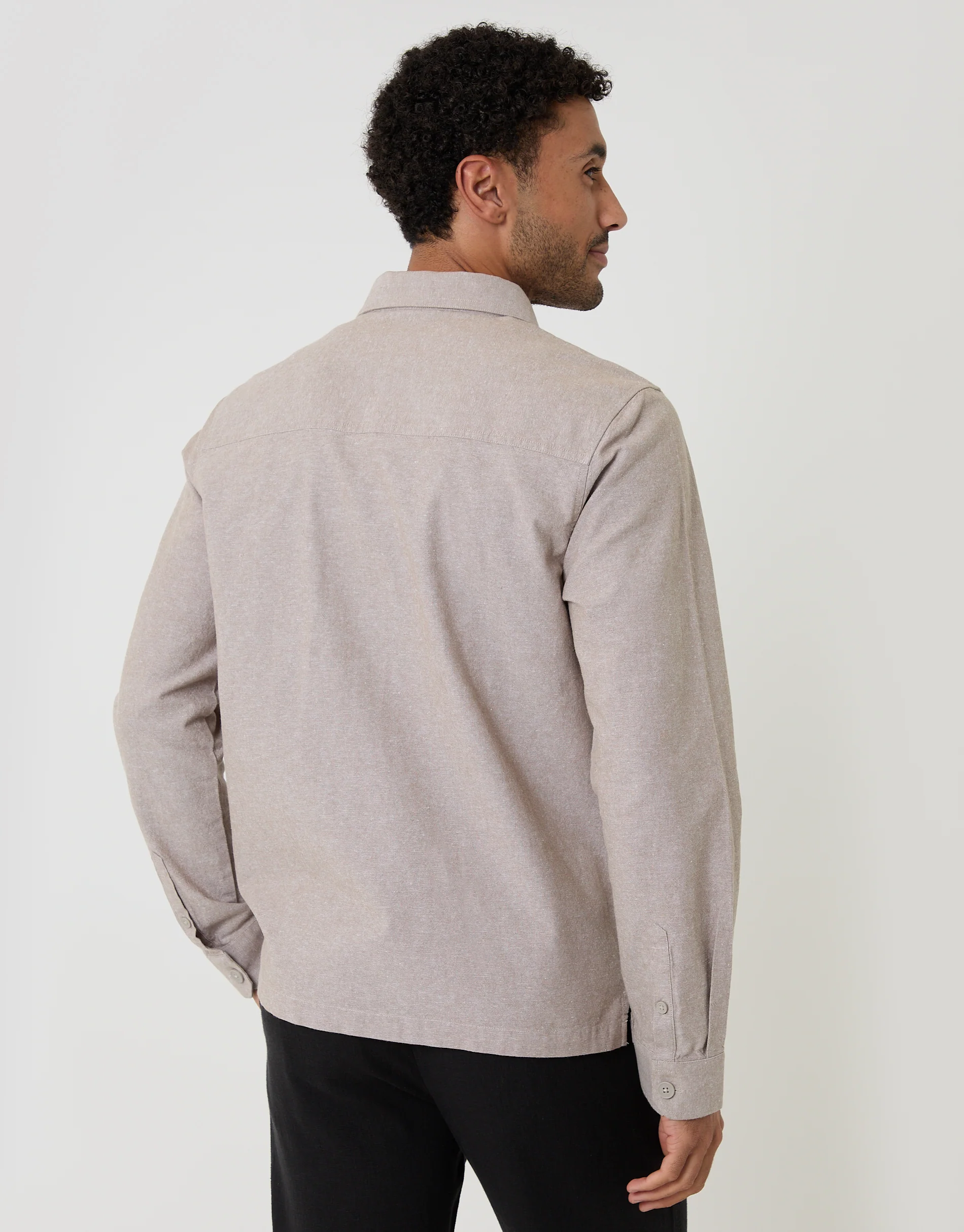 Linen Blend Lightweight Shacket in Taupe - Image 2