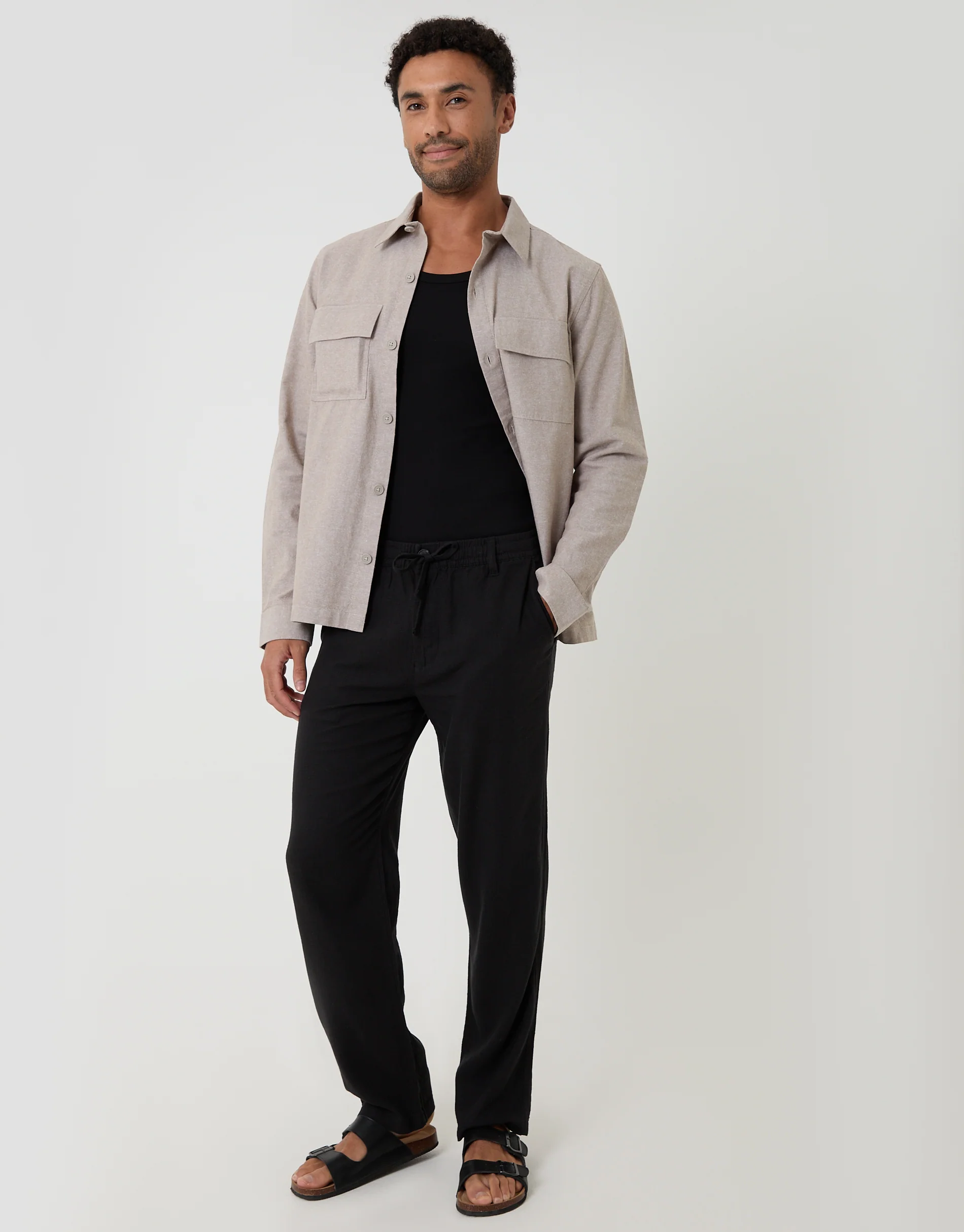 Linen Blend Lightweight Shacket in Taupe - Image 3