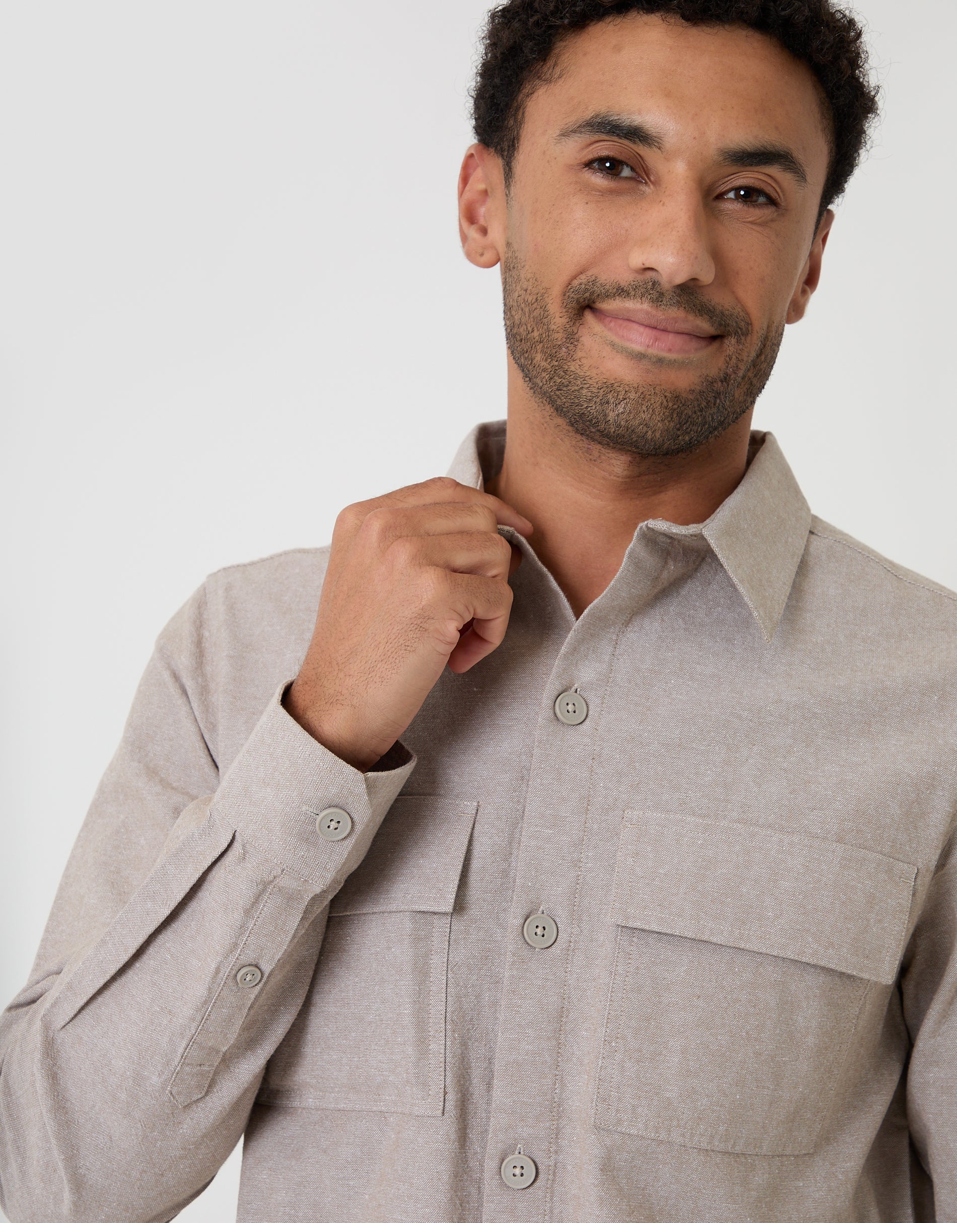 Linen Blend Lightweight Shacket in Taupe - Image 4