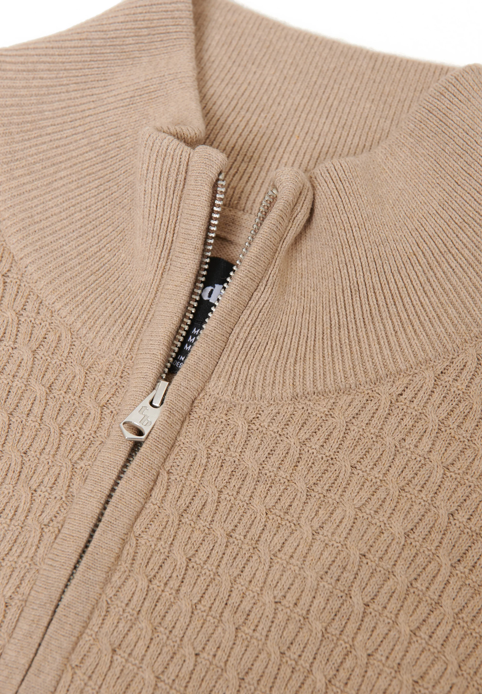 Mini Cable Knit Quarter Zip Jumper in Taupe - Image 5