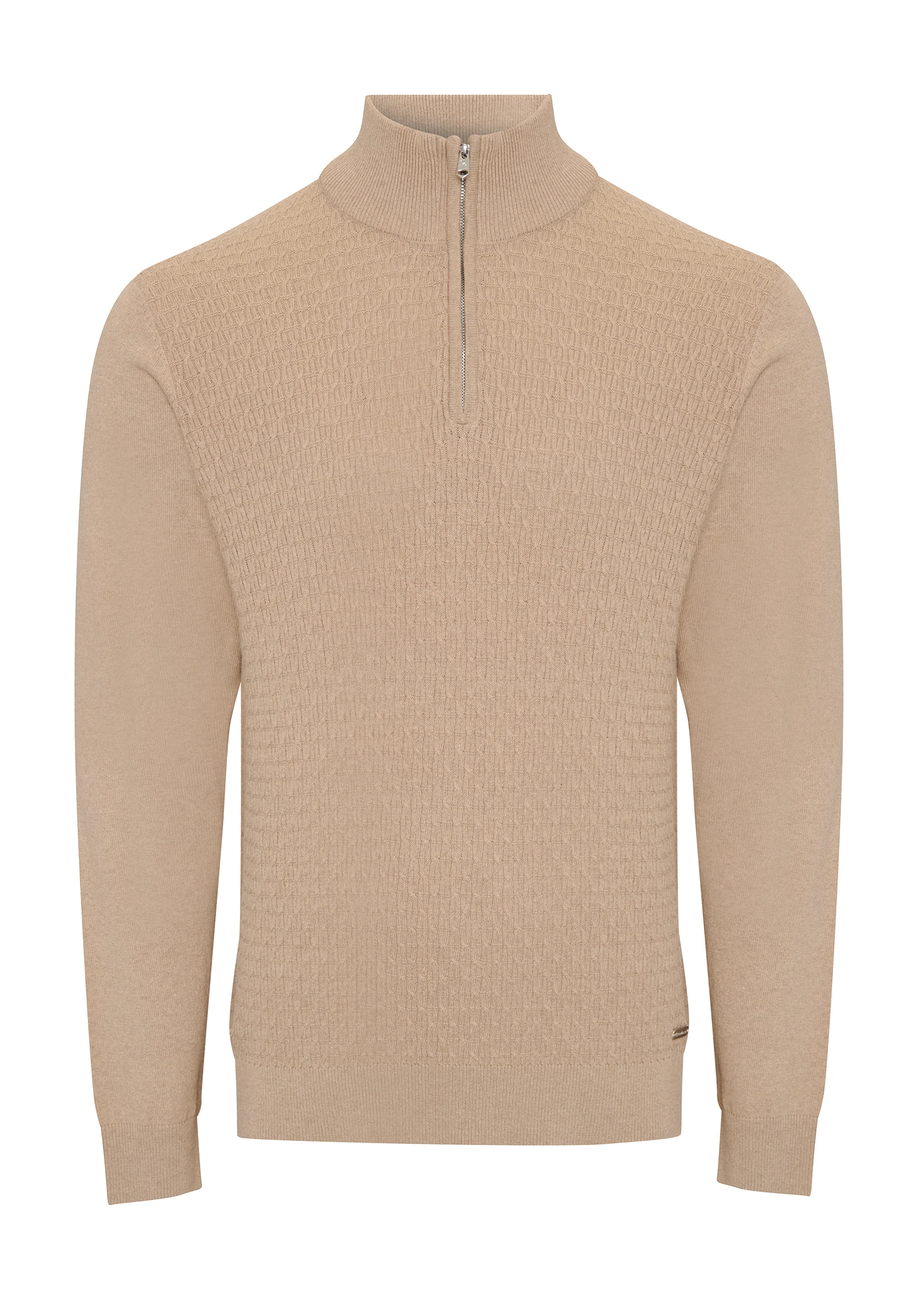 Mini Cable Knit Quarter Zip Jumper in Taupe - Image 7