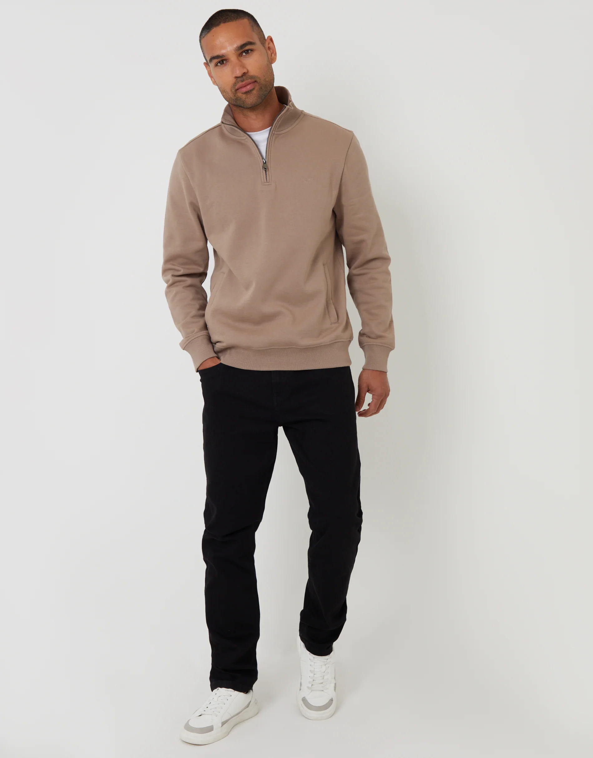 Quarter Zip Sweatshirt in Taupe - Image 3