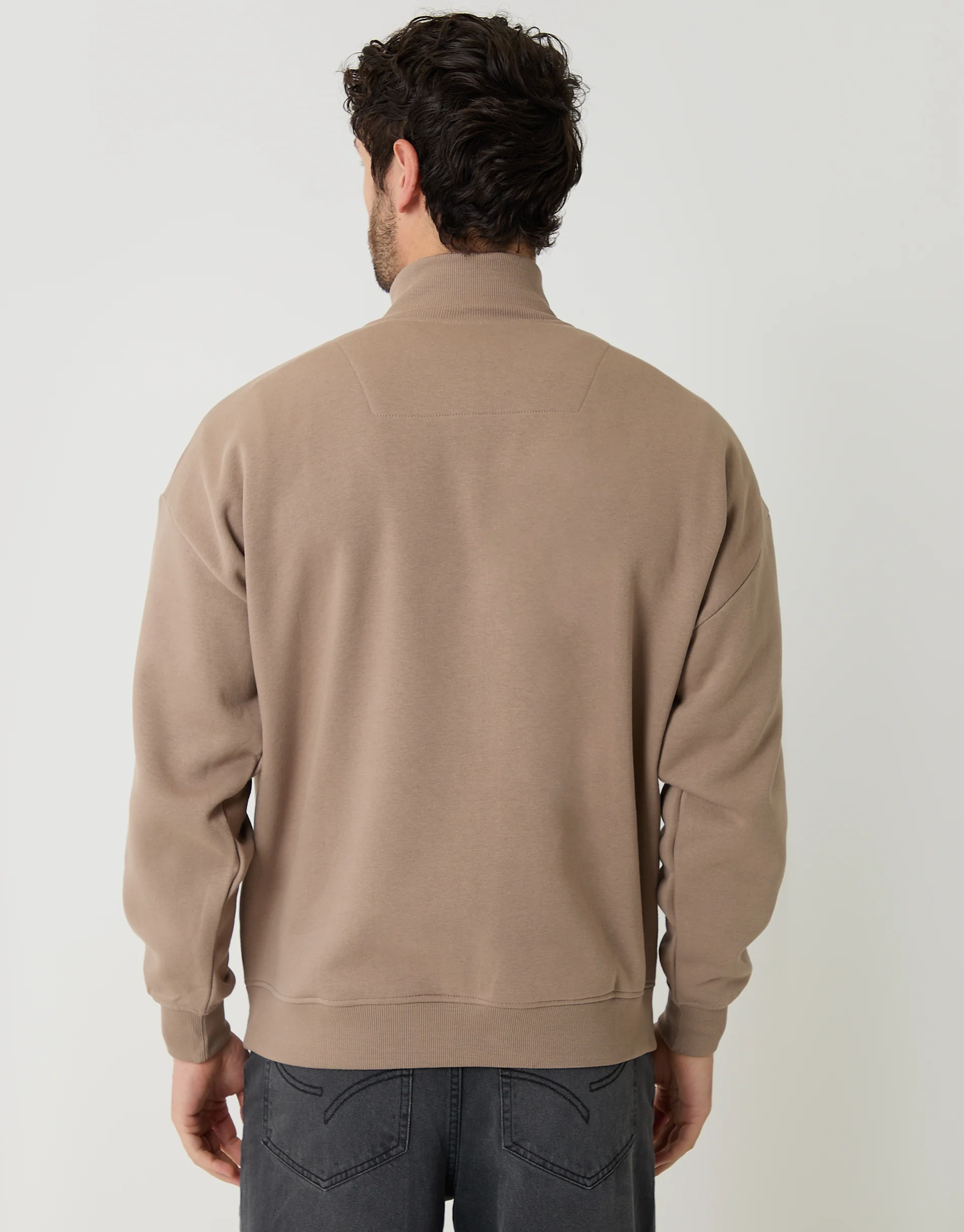 Relaxed Fit Half Zip Sweatshirt in Taupe - Image 2