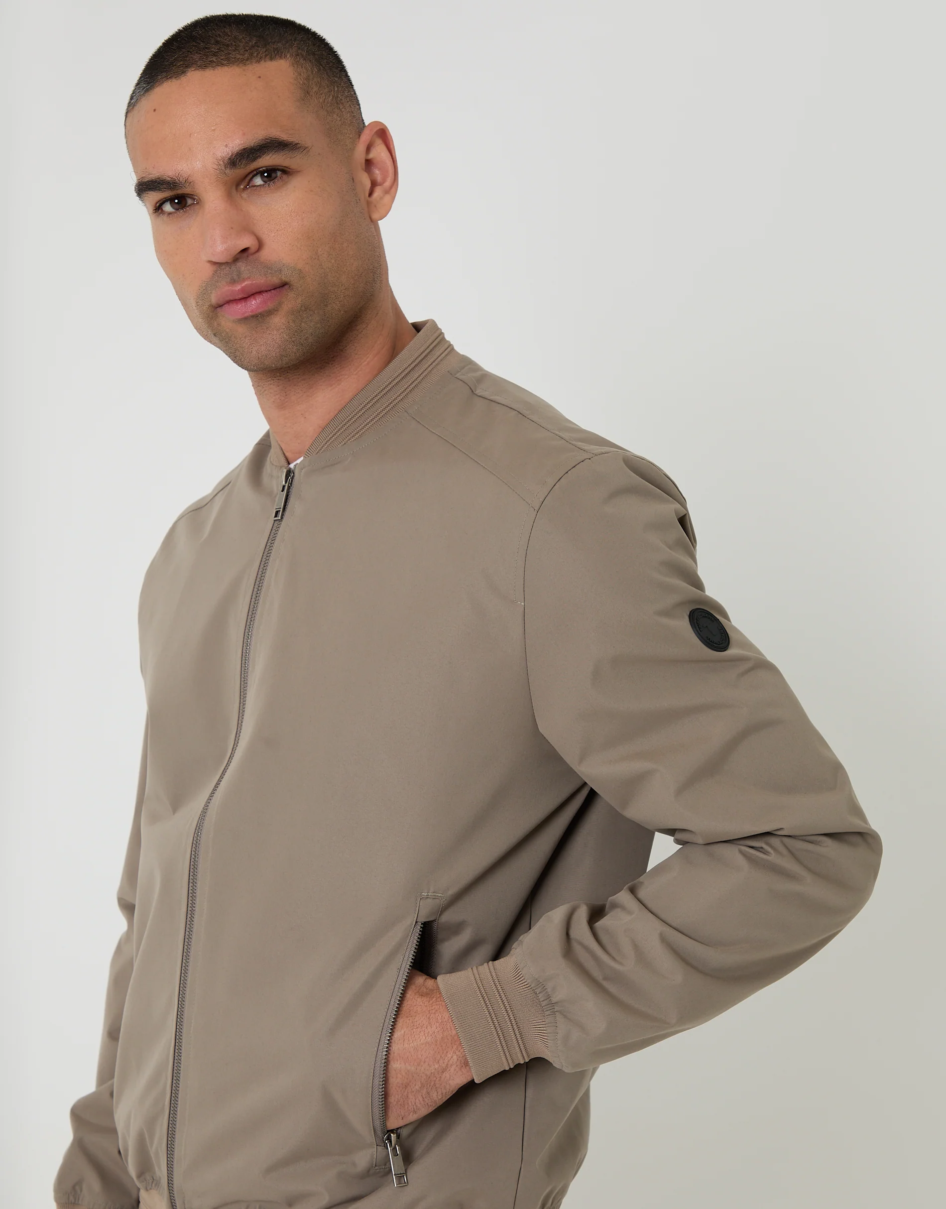 Showerproof Classic Bomber Jacket in Taupe - Image 4