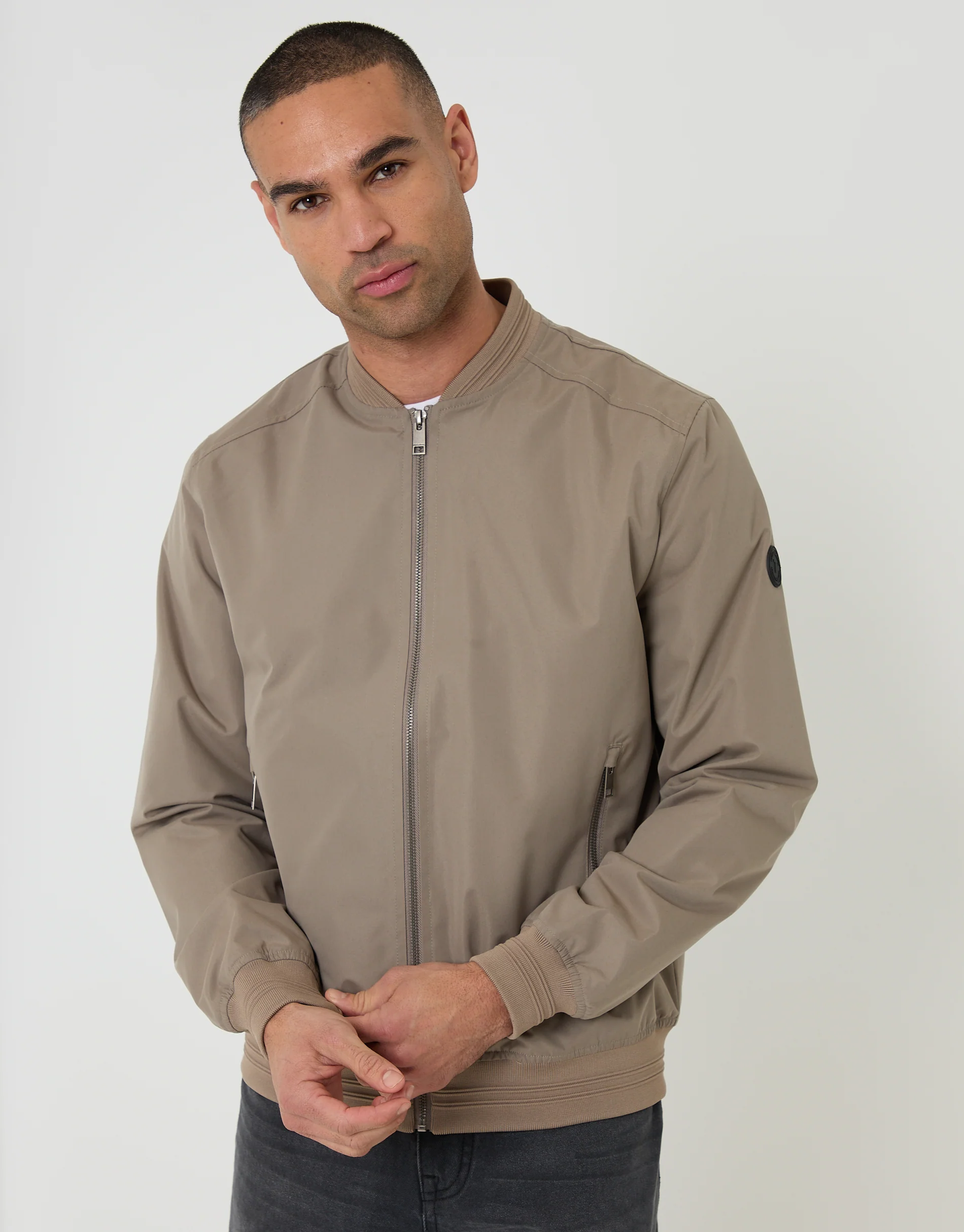 Showerproof Classic Bomber Jacket in Taupe - Image 5