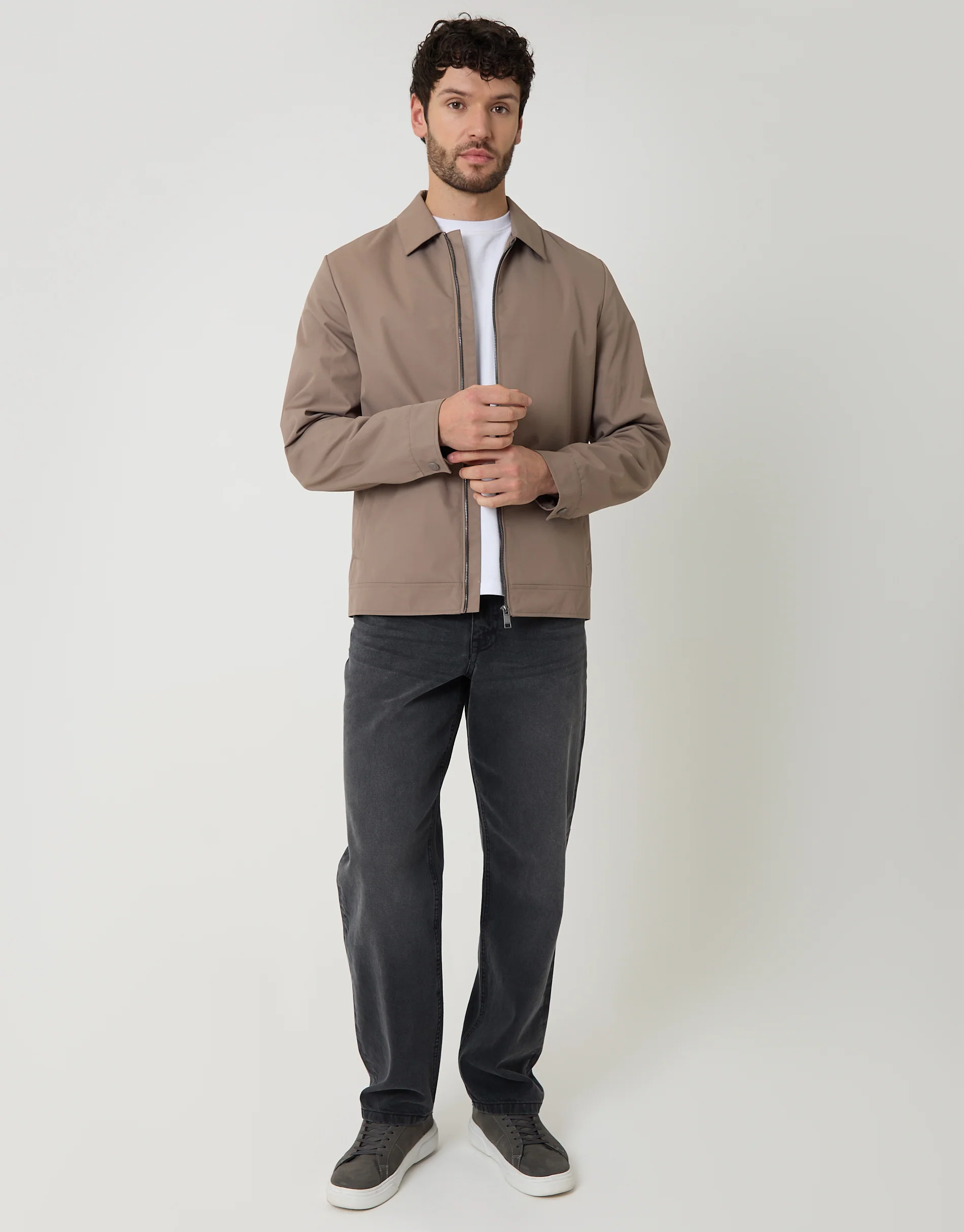 Showerproof Lightweight Collared Zip Through Jacket in Taupe - Image 3