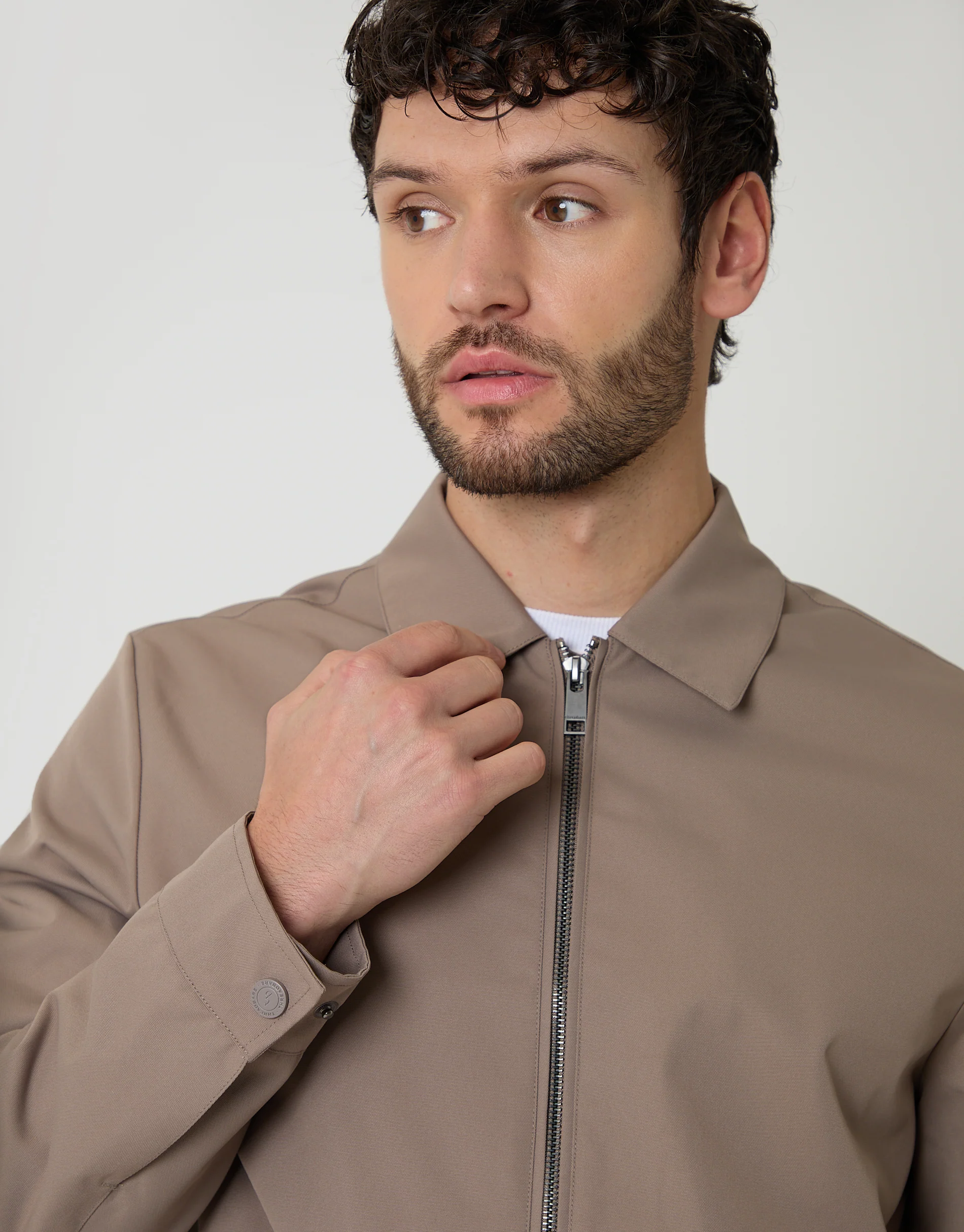 Showerproof Lightweight Collared Zip Through Jacket in Taupe - Image 4