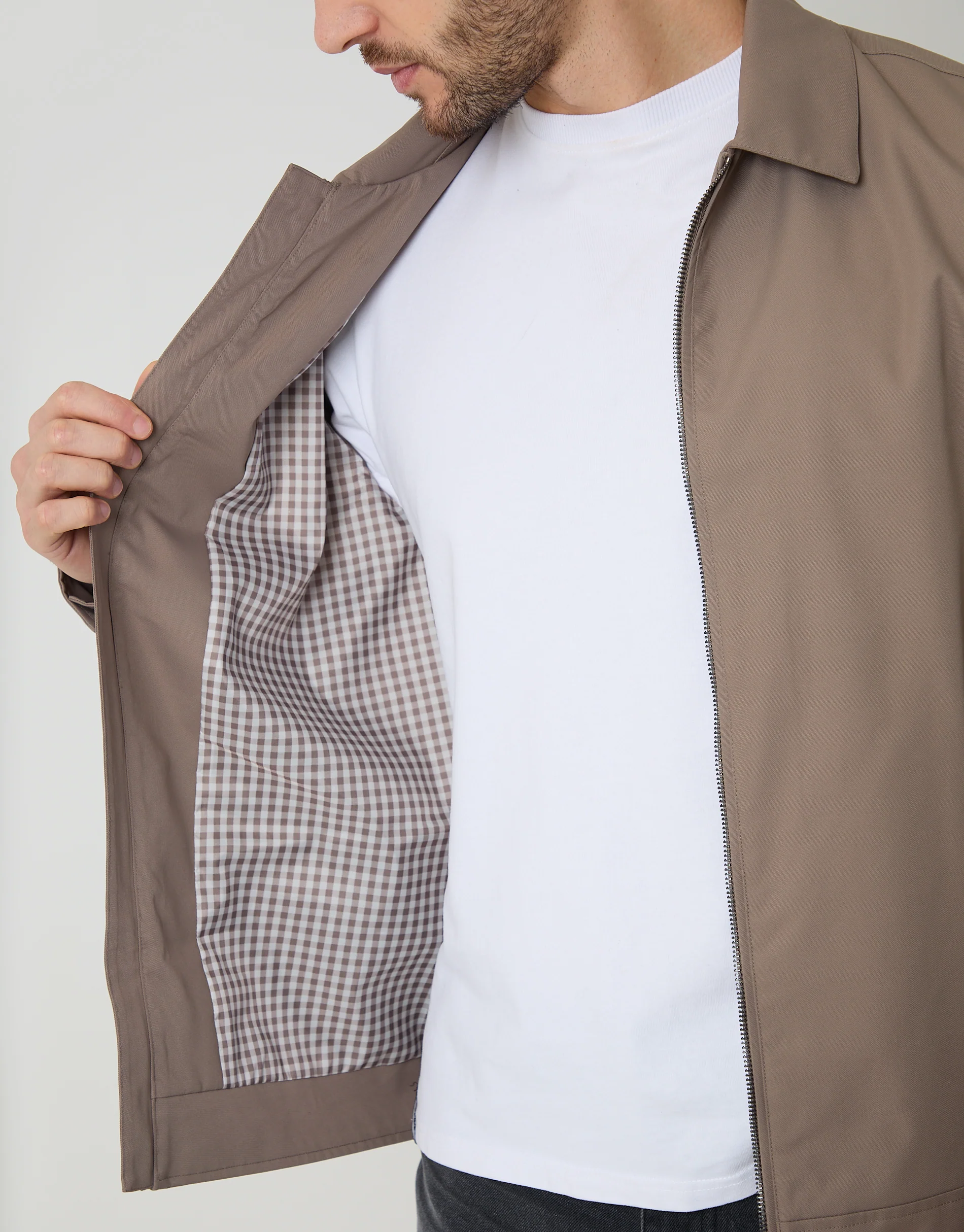 Showerproof Lightweight Collared Zip Through Jacket in Taupe - Image 5