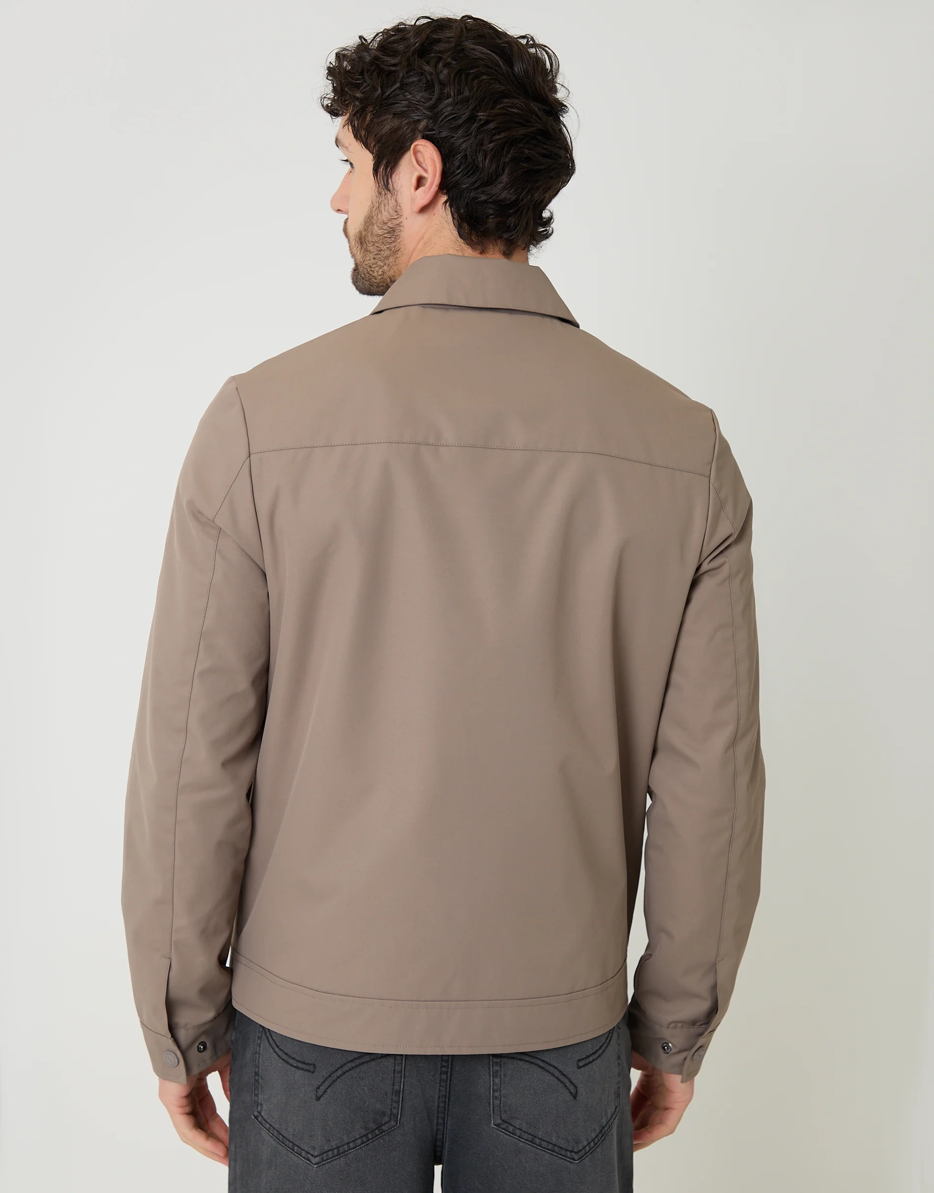 Showerproof Lightweight Zip Up Jacket With Collar in Taupe - Image 2
