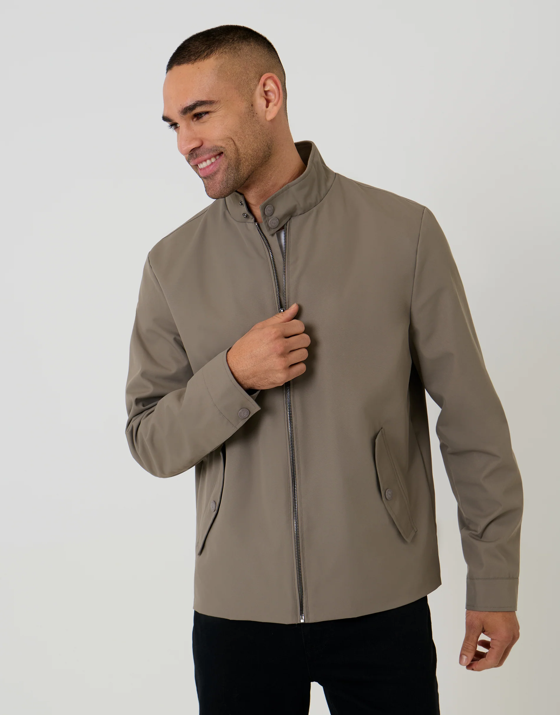 Showerproof Zip Up Harrington Jacket in Taupe