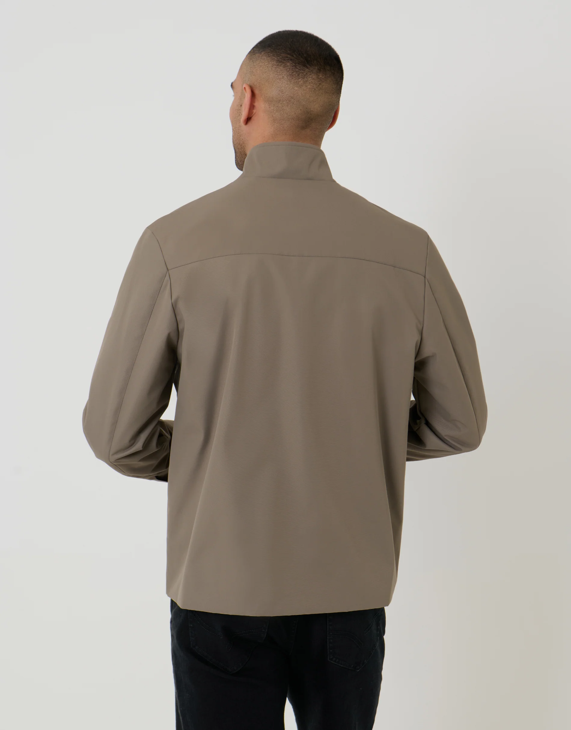Showerproof Zip Up Harrington Jacket in Taupe - Image 2