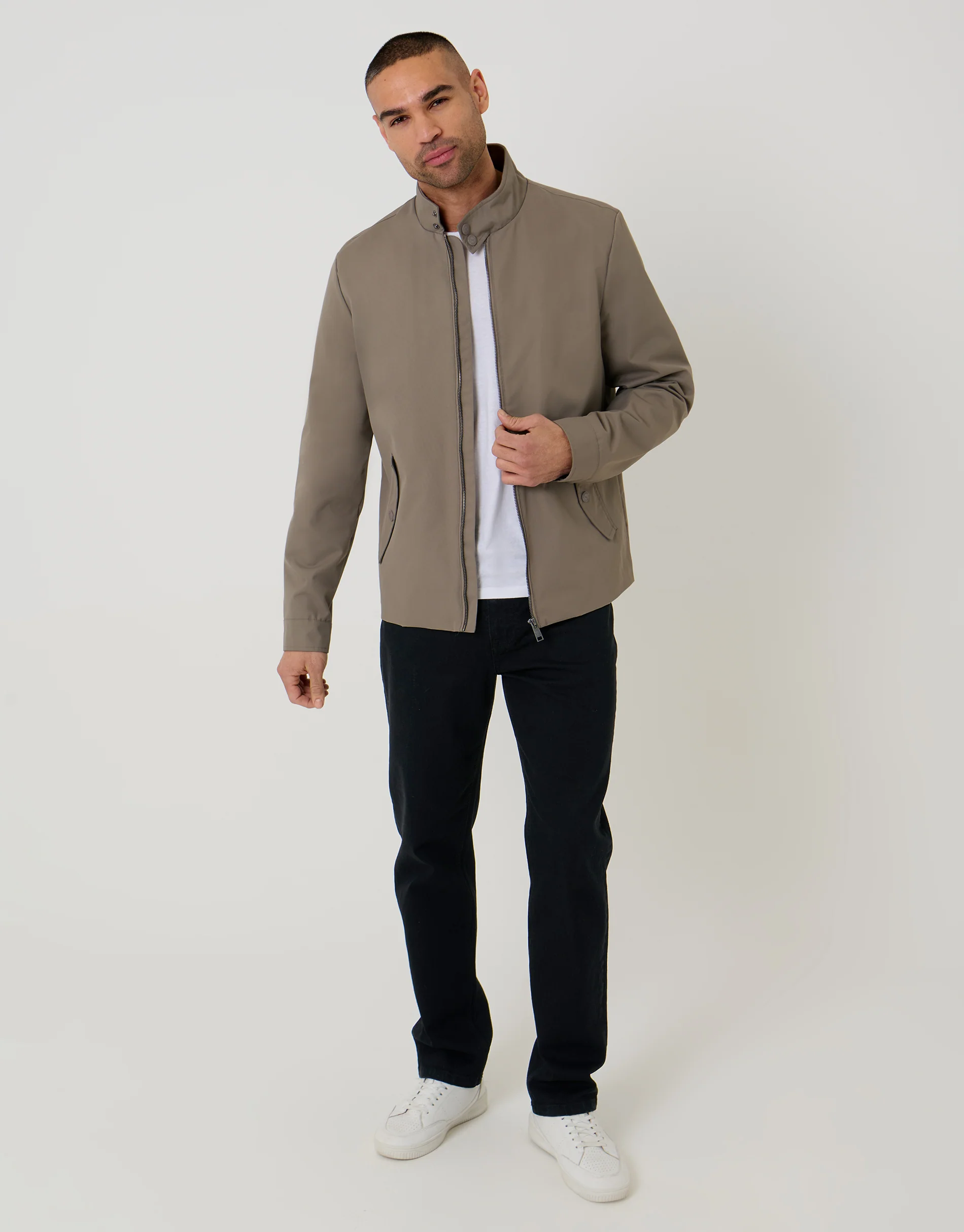 Showerproof Zip Up Harrington Jacket in Taupe - Image 3
