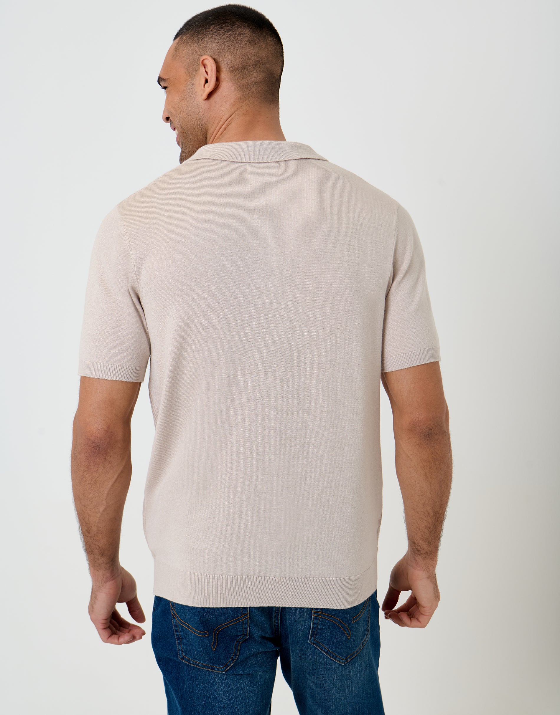 Textured Knit Quarter Zip Polo in Taupe - Image 2