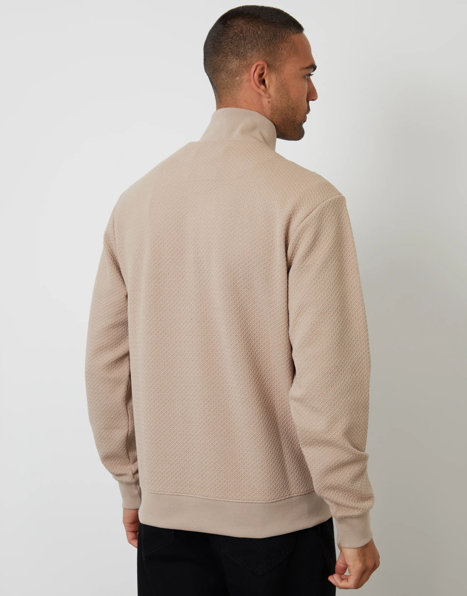 Textured Quarter Zip Sweatshirt in Taupe - Image 2