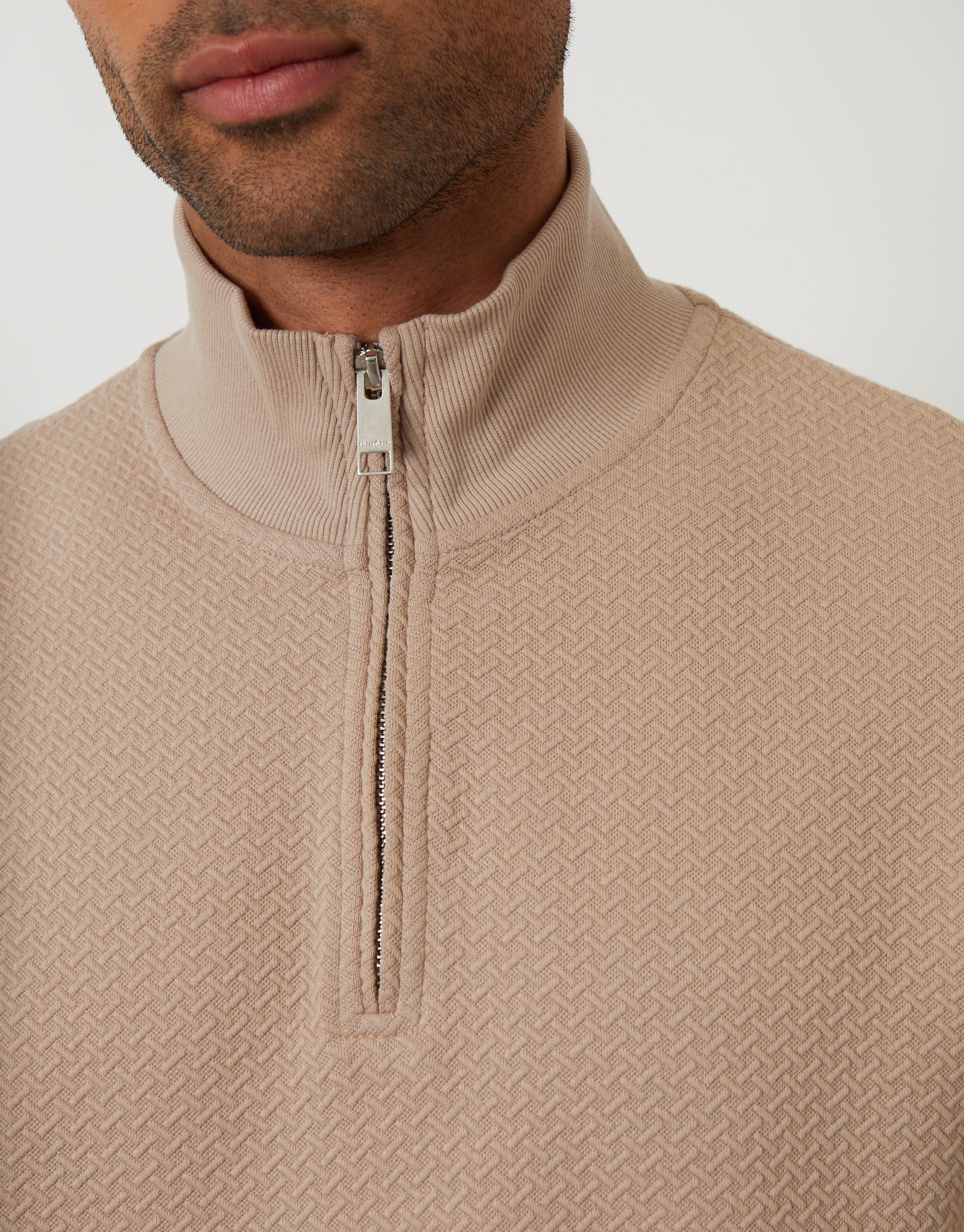 Textured Quarter Zip Sweatshirt in Taupe - Image 4