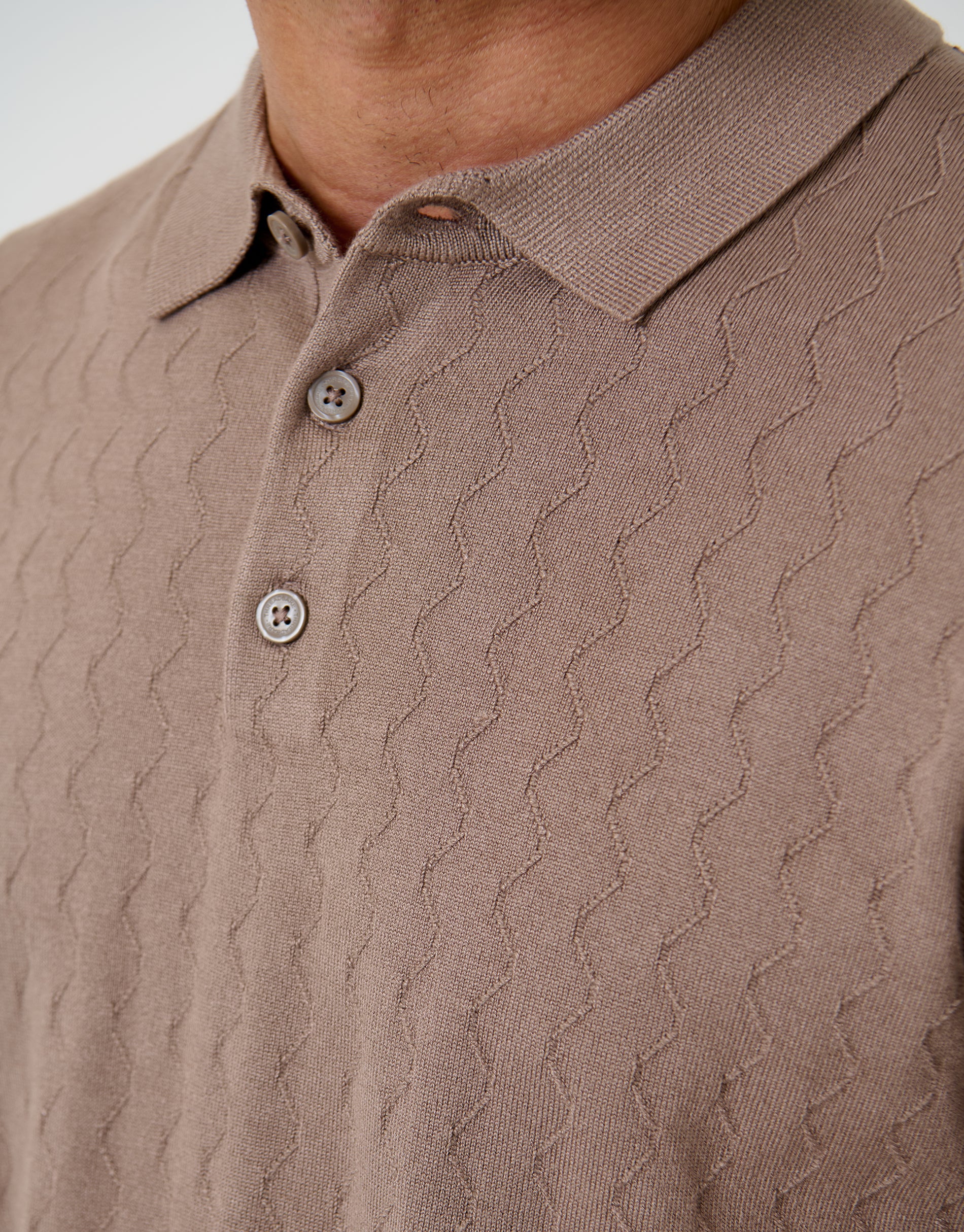 Zig Zag Stitch Knitted Polo in Taupe - Image 5