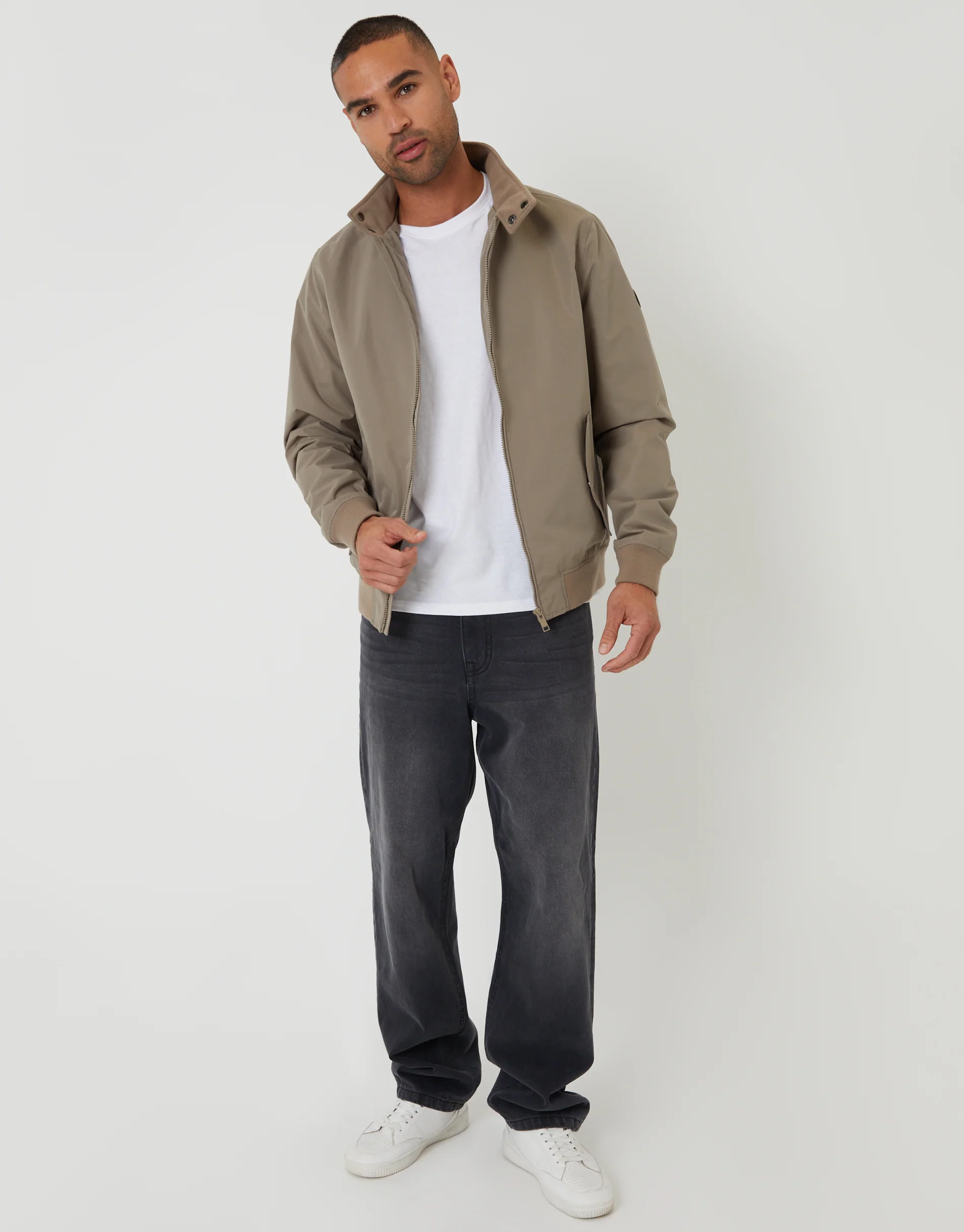 Zip Up Harrington Jacket in Taupe - Image 3