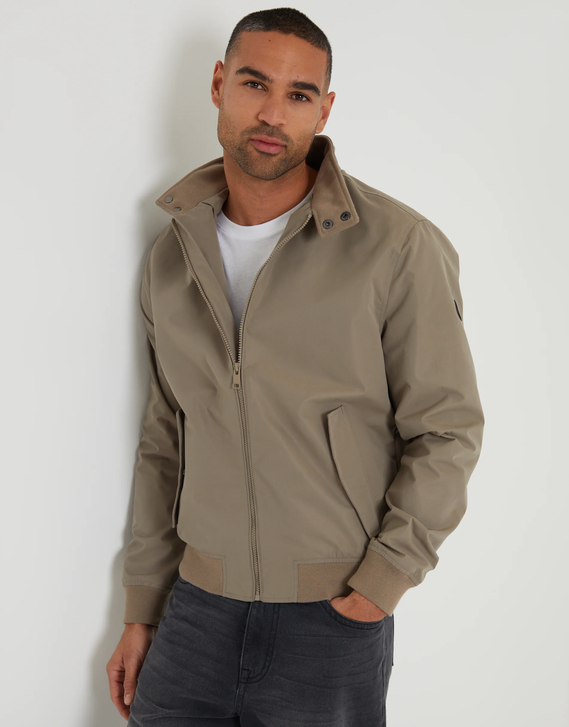 Zip Up Harrington Jacket in Taupe - Image 5