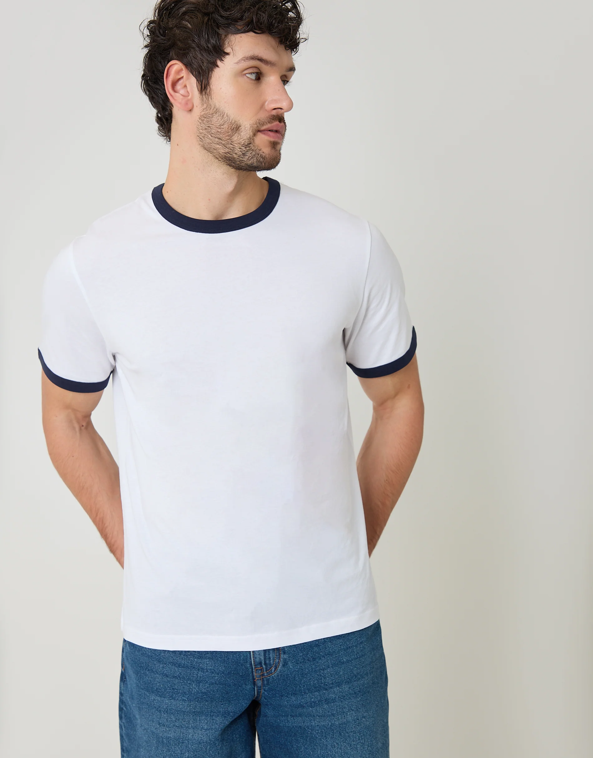 Cotton Ringer T-Shirt in White