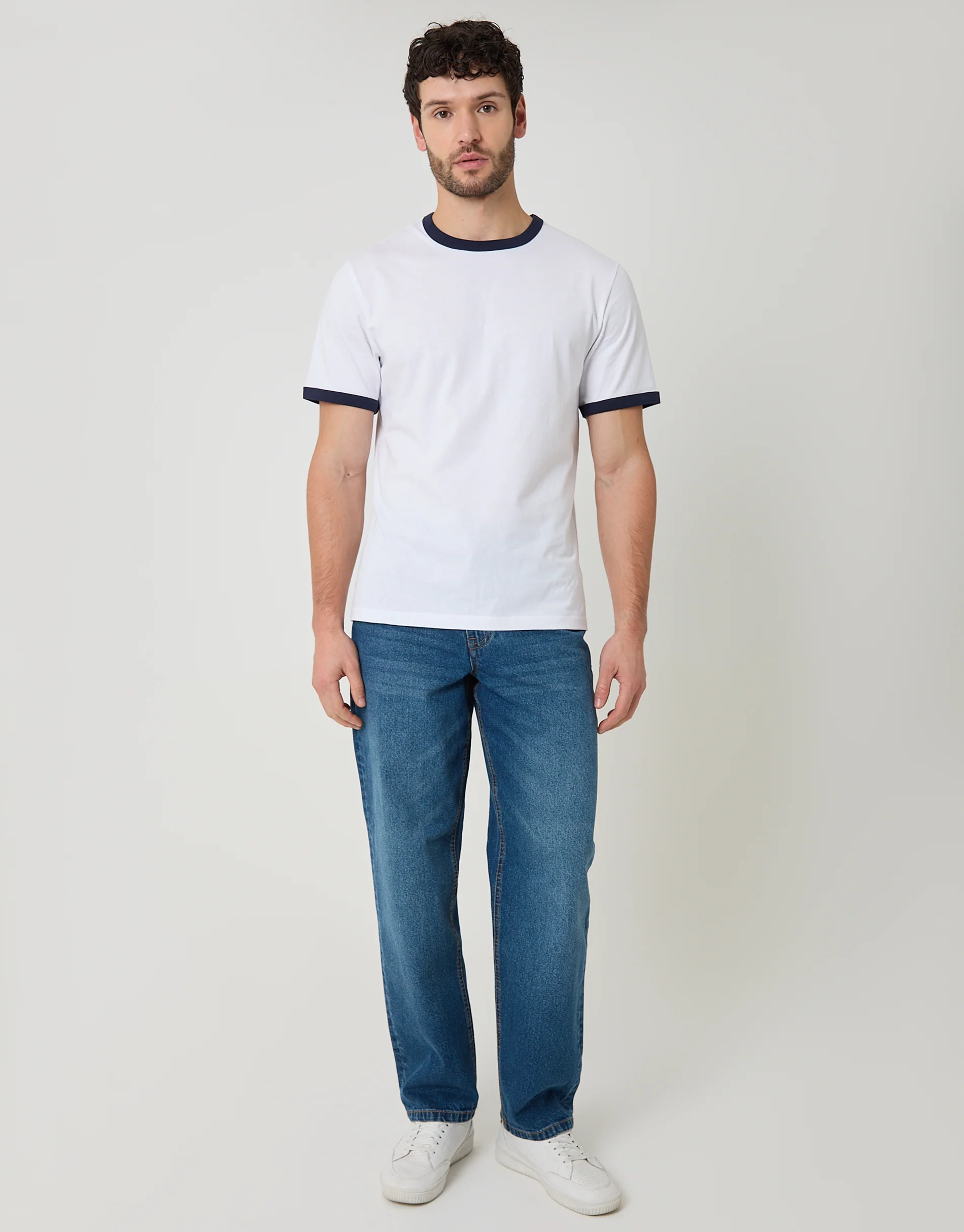 Cotton Ringer T-Shirt in White - Image 3