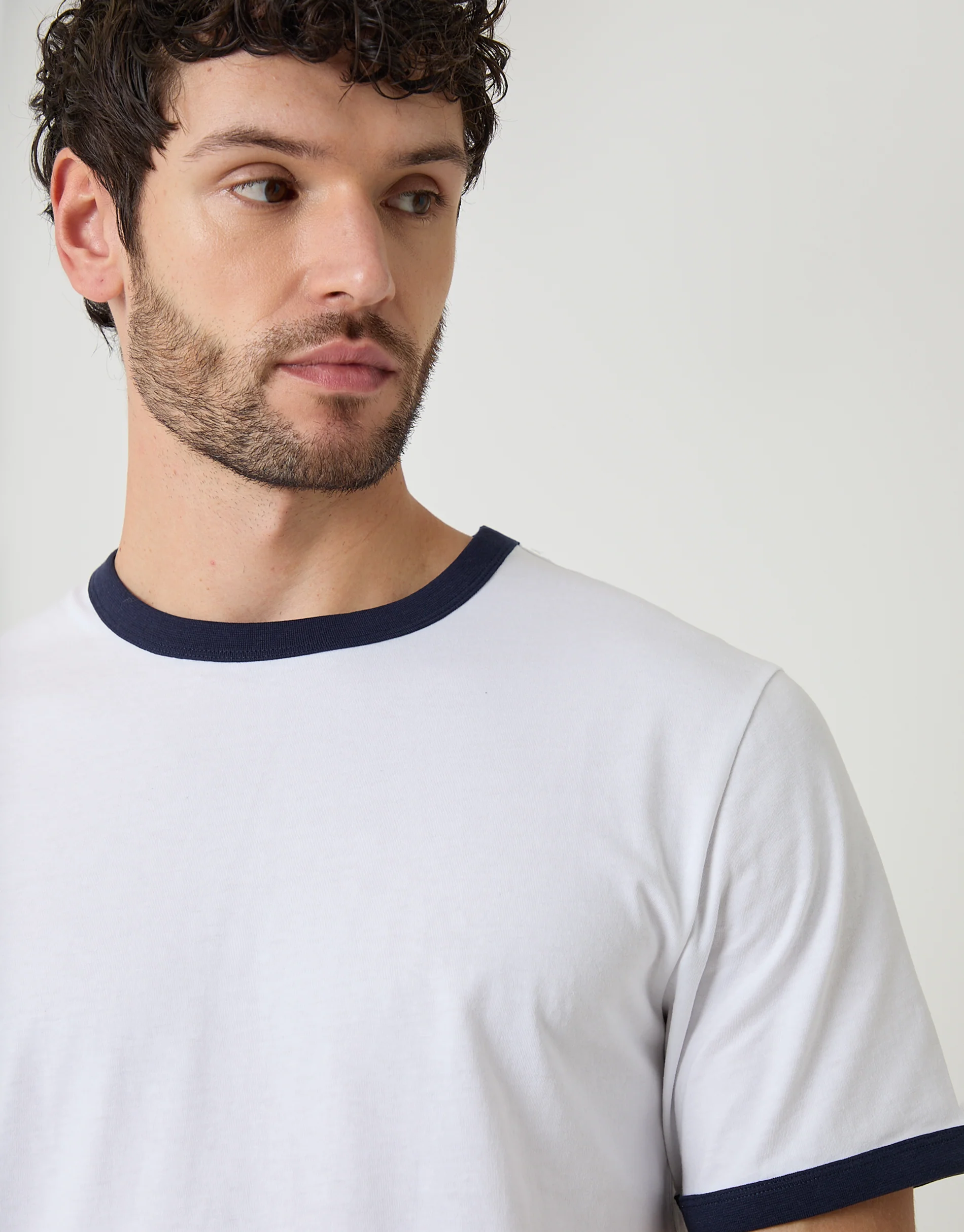 Cotton Ringer T-Shirt in White - Image 4