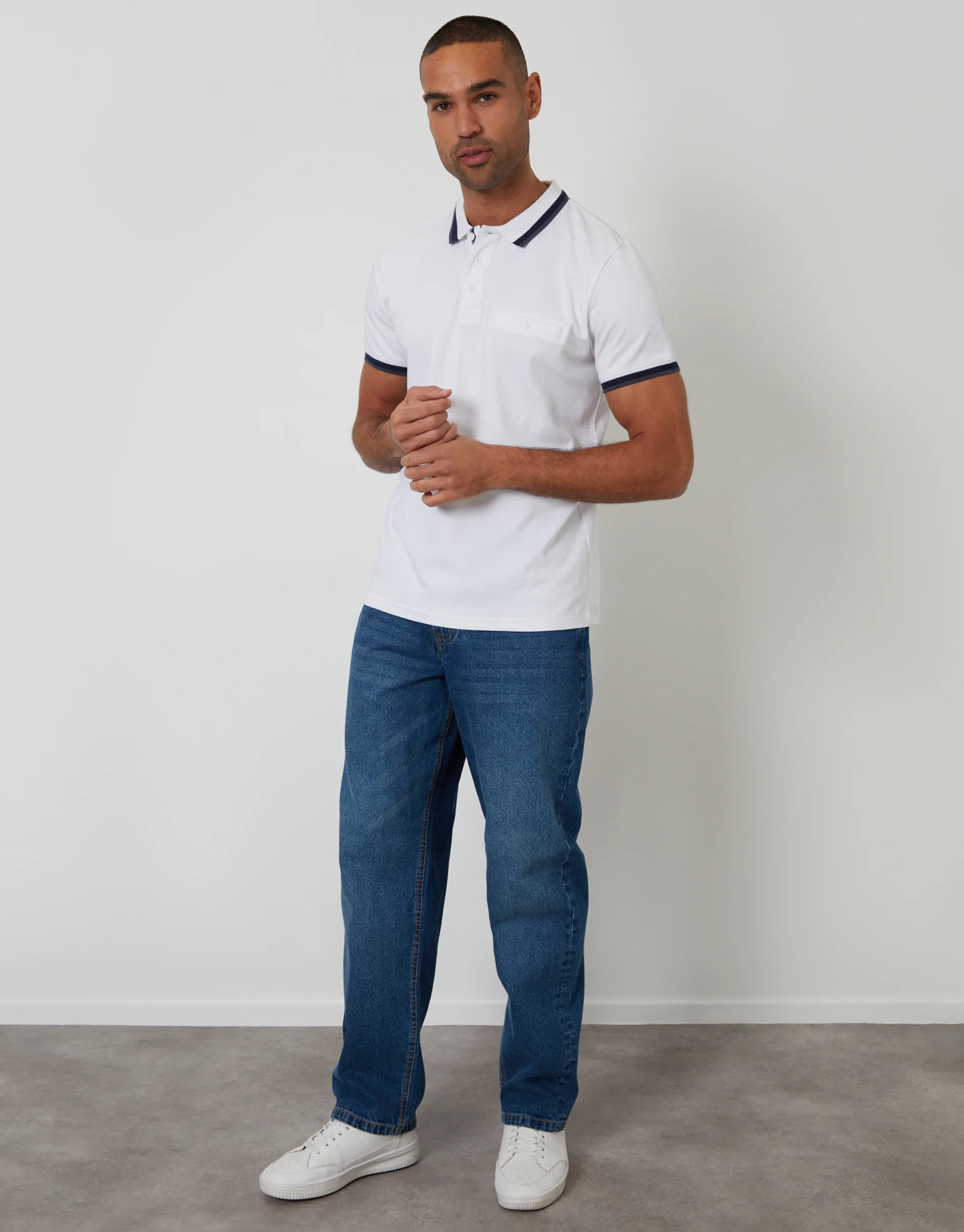 Jetted Pocket Cotton Interlock Polo Shirt in White - Image 3