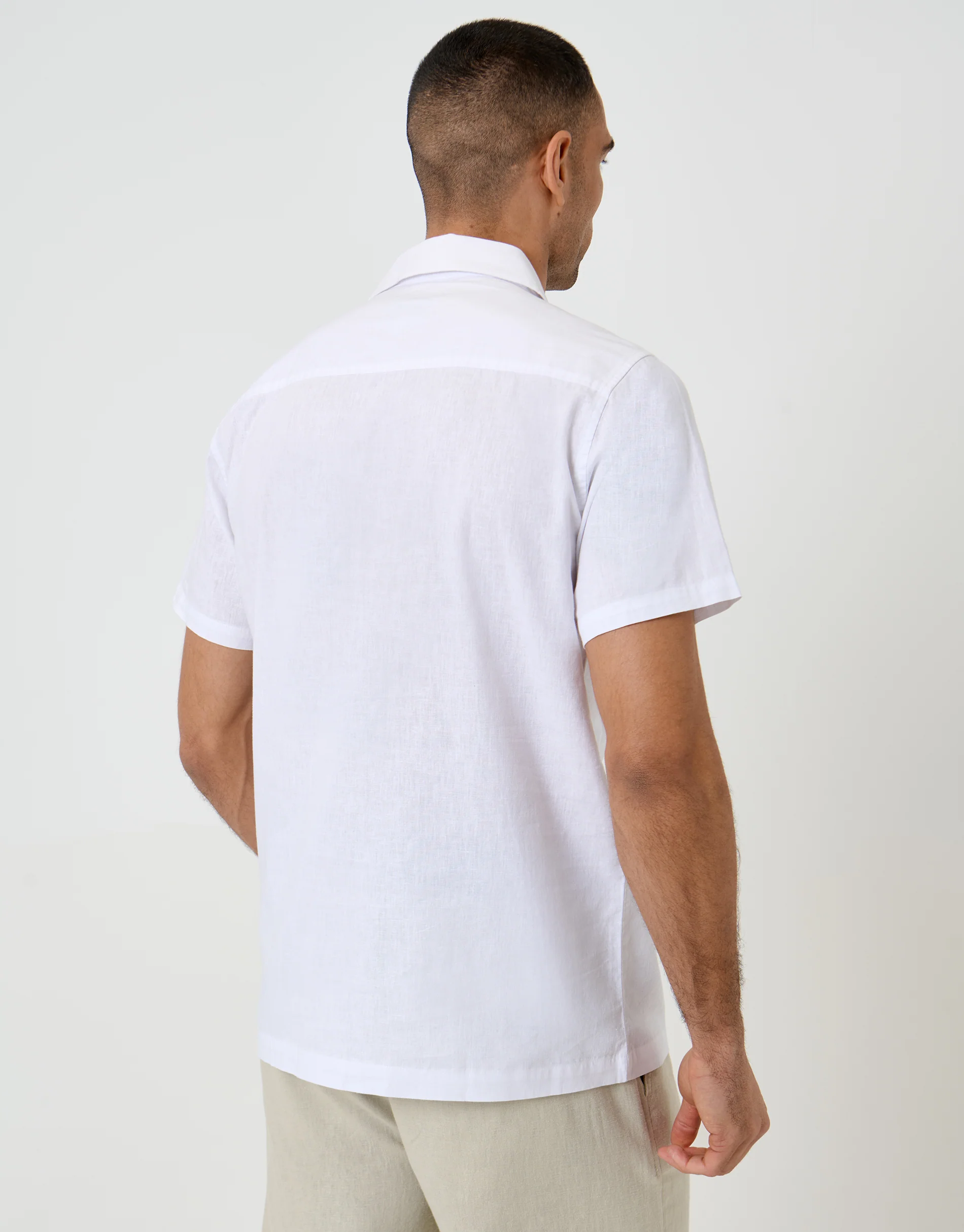 Linen Cotton Blend Short Sleeve Shirt in White - Image 2