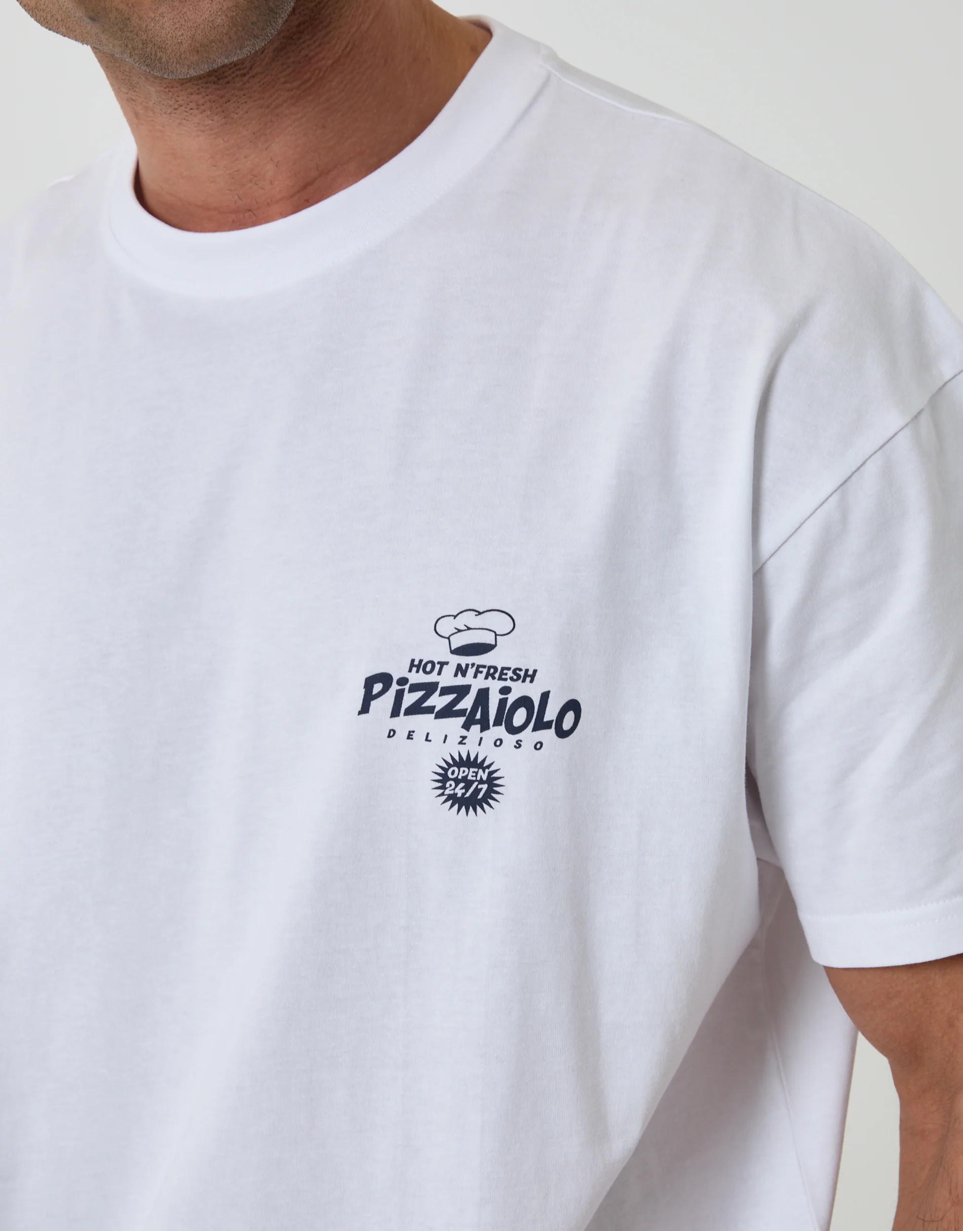 Oversized Pizzaiolo Cotton T-Shirt in White - Image 4