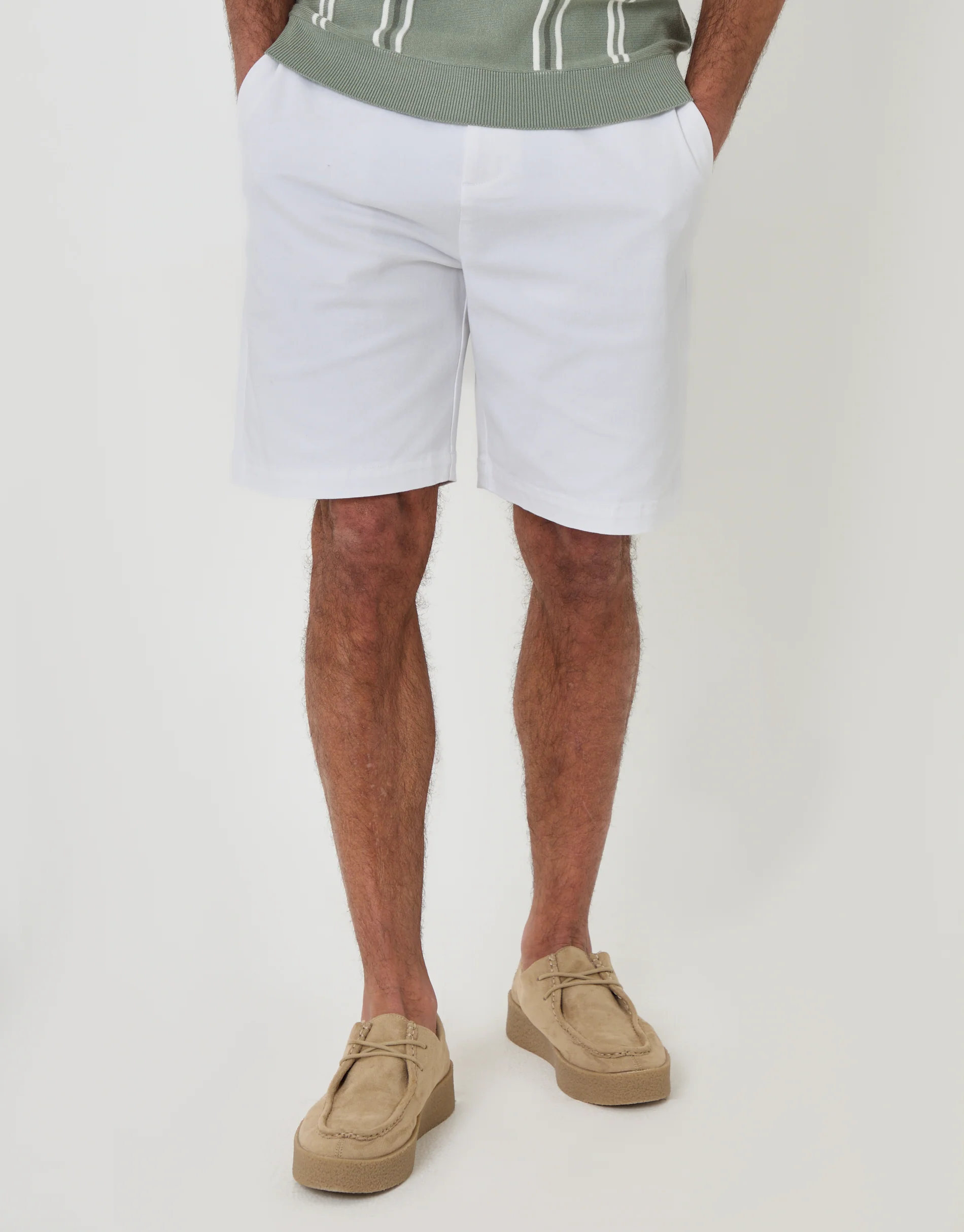 Regular Fit Stretch 3 Pocket Chino Shorts in White - Image 2