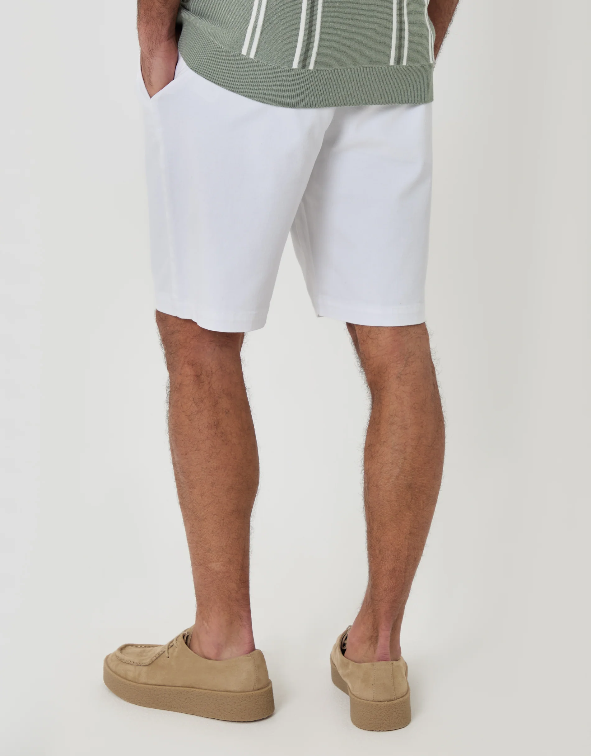 Regular Fit Stretch 3 Pocket Chino Shorts in White - Image 3