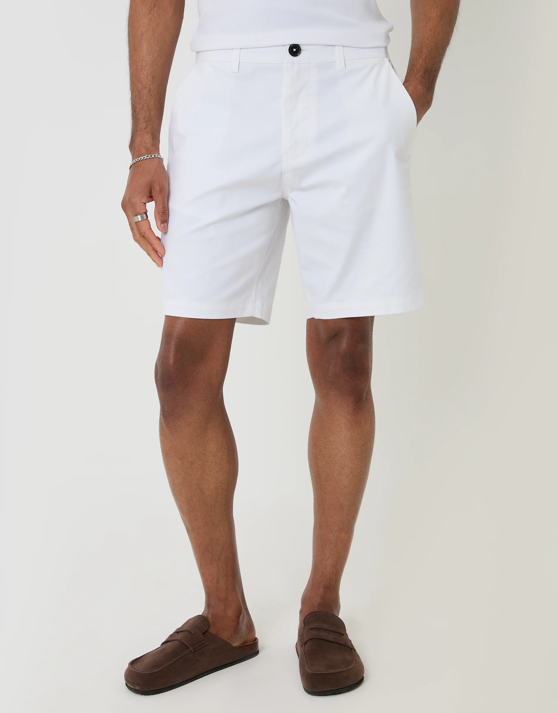 Regular Fit Stretch Chino Shorts in White