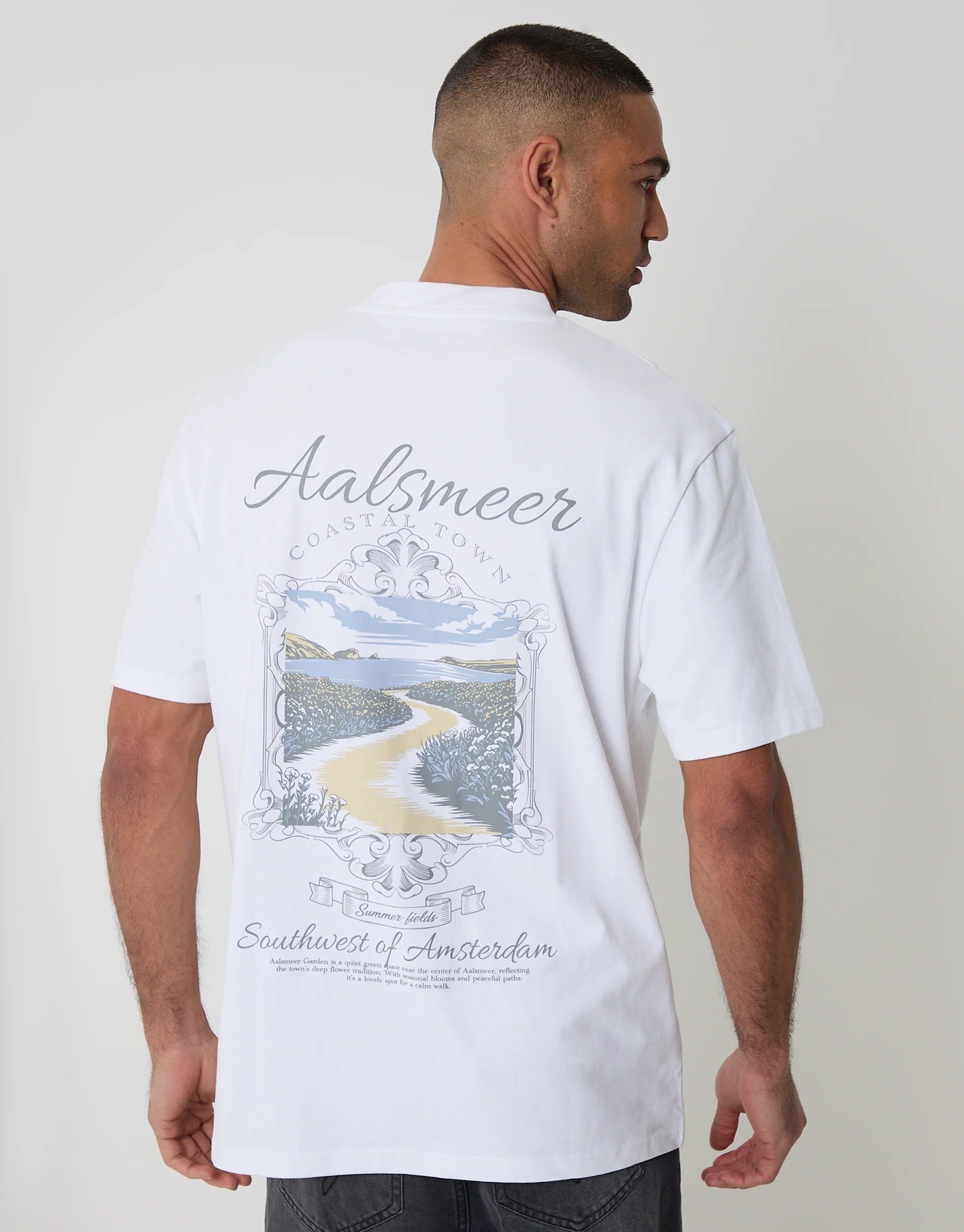 Relaxed Fit Aalsmeer Peached Cotton T-Shirt in White