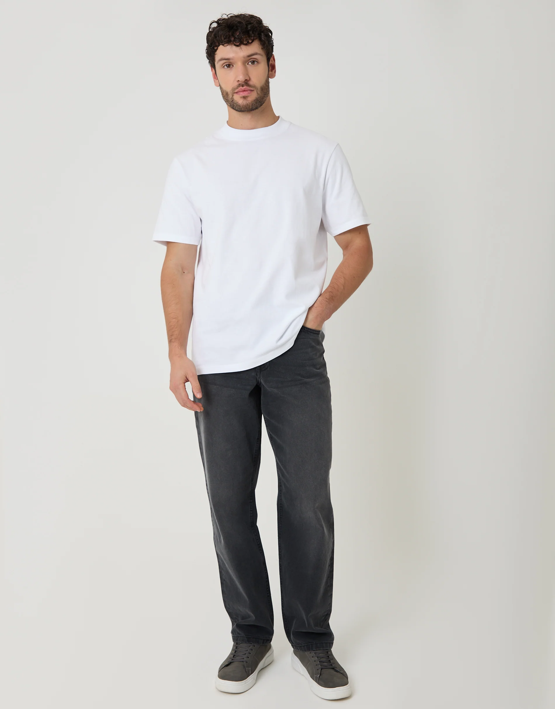 Relaxed Fit Peached Cotton T-Shirt in White - Image 3