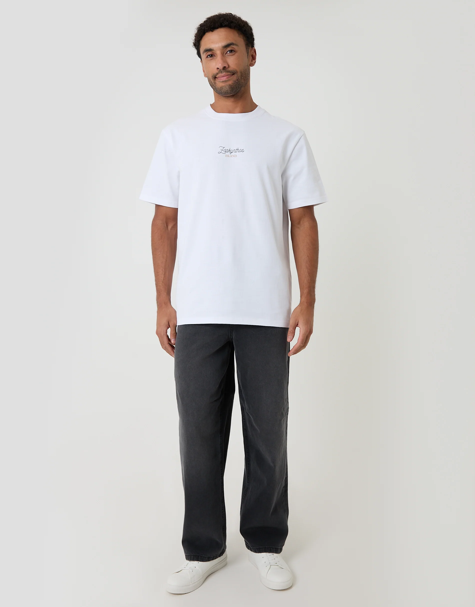 Relaxed Fit Zakynthos Peached Cotton T-Shirt in White - Image 3