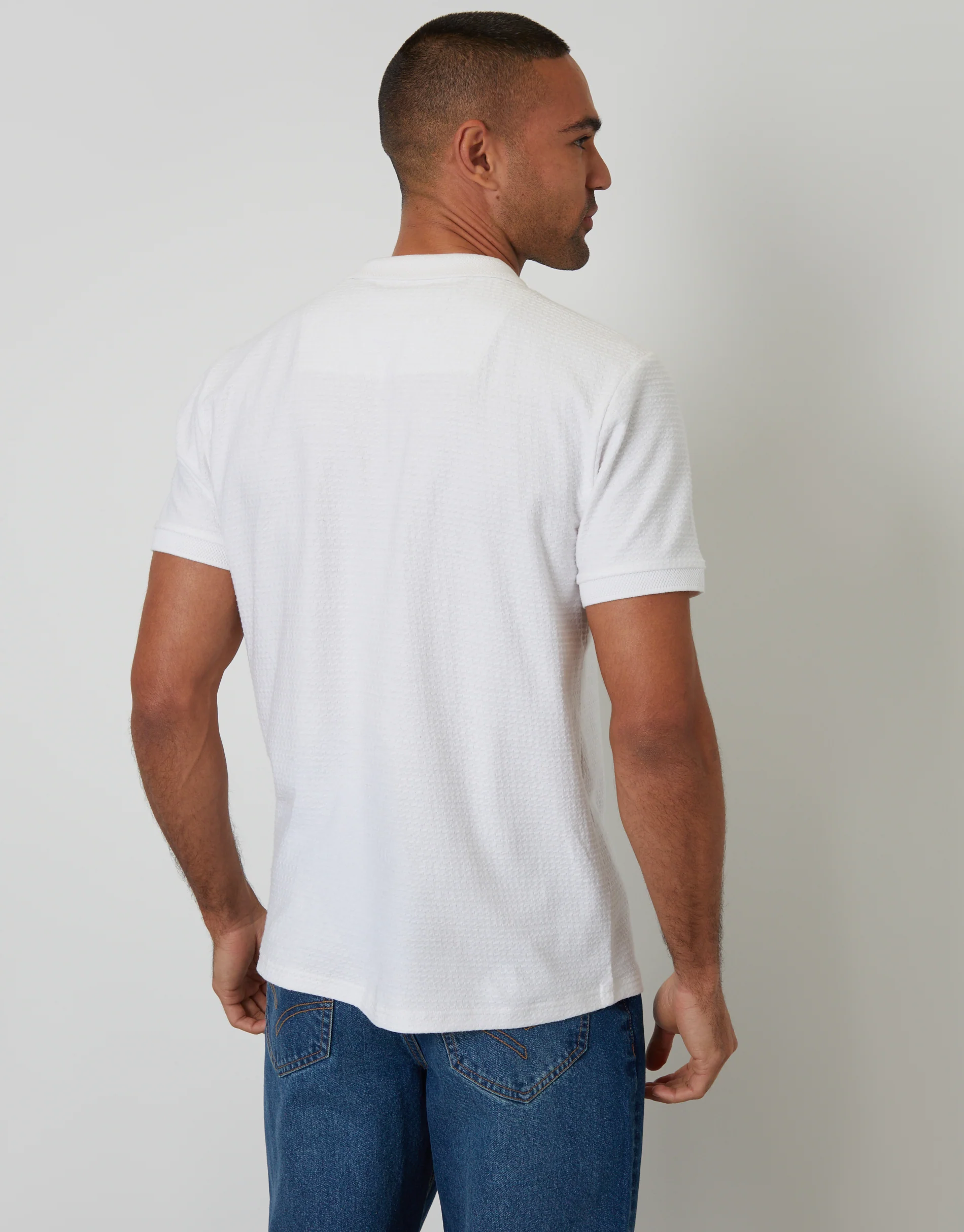 Textured Quarter Zip Polo Shirt in White - Image 2