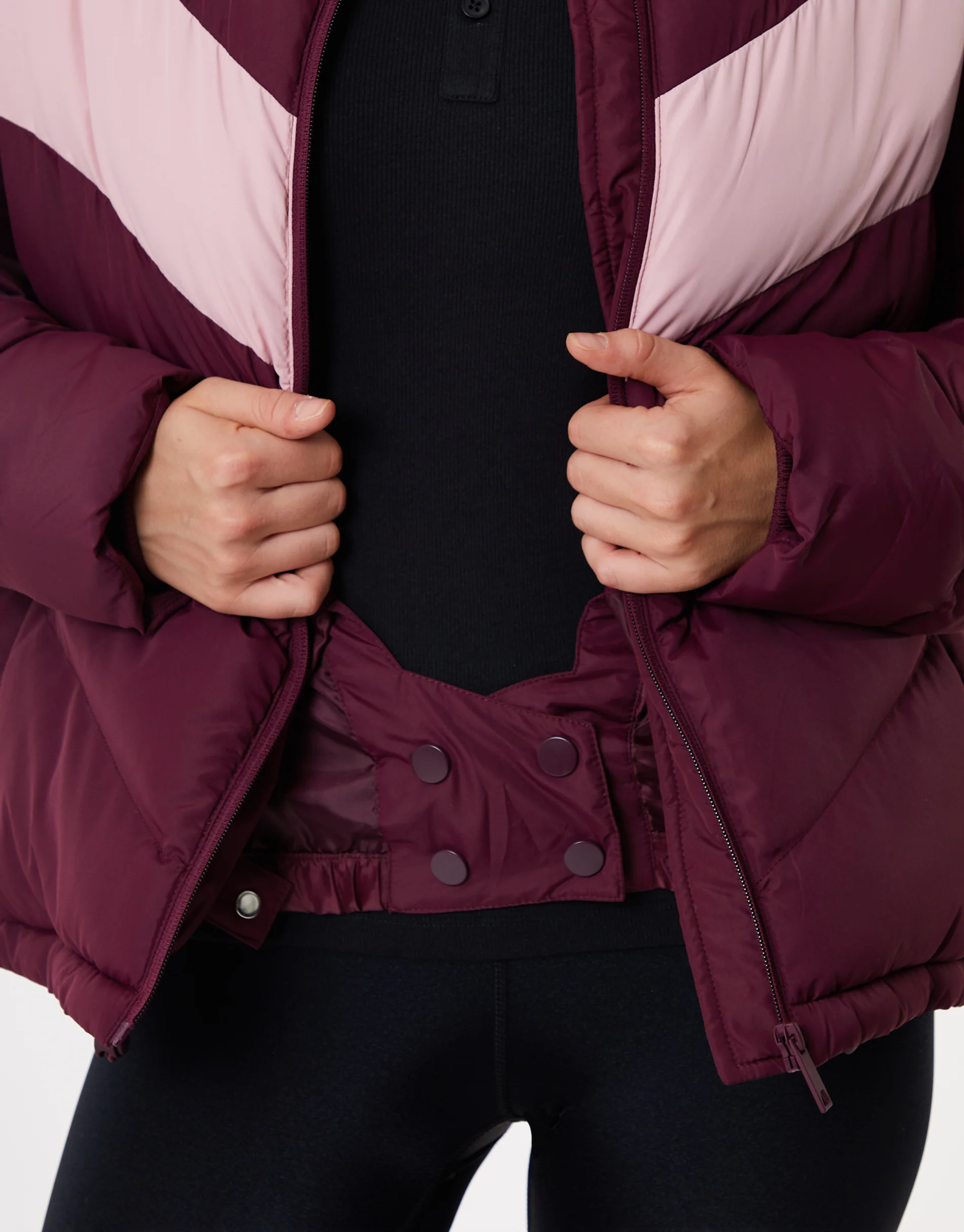 Contrast Chevron Padded Ski Jacket in Berry Red - Image 4