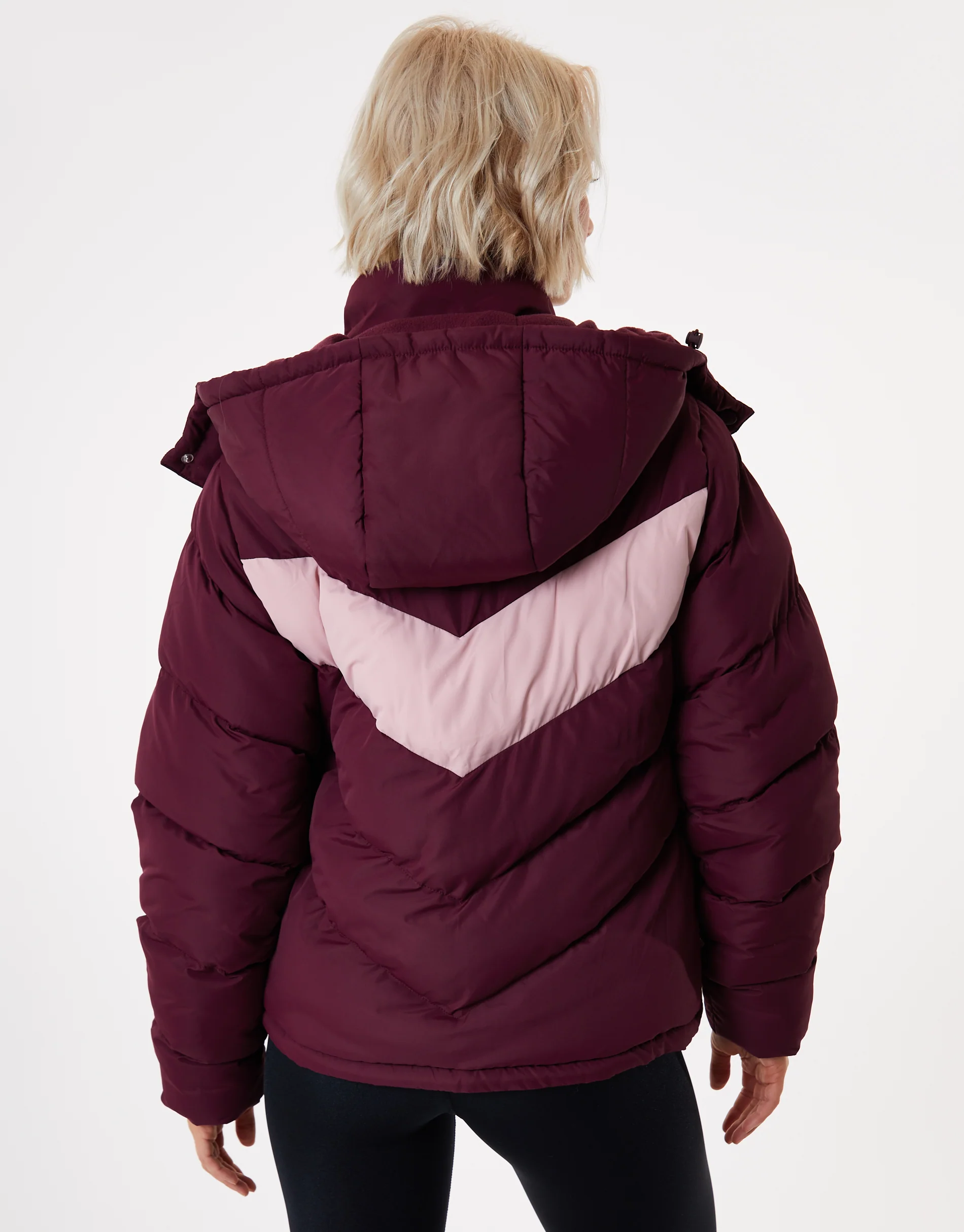 Contrast Chevron Padded Ski Jacket in Berry Red - Image 5