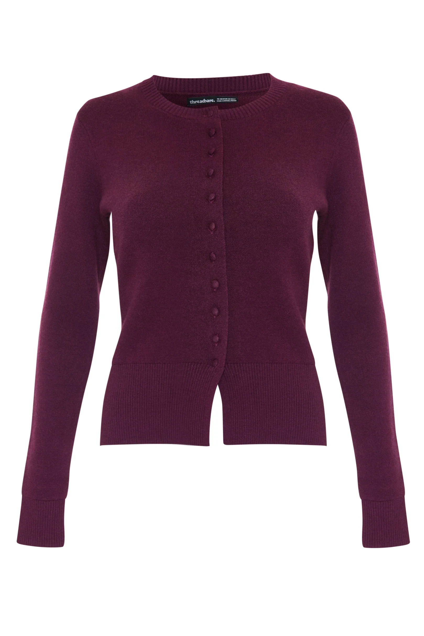 Crew Neck Compact Knitted Cardigan in Berry Red - Image 5